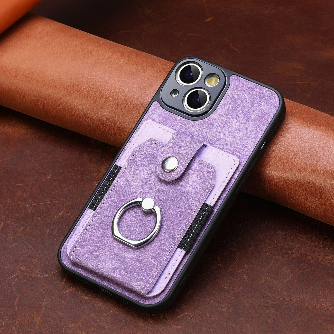 iPhone 15 Plus Solid Vintage Hardware Ring Leather Case