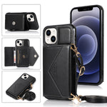 iPhone 15 Triangle Crossbody Multifunctional Card Insertion Leather Case