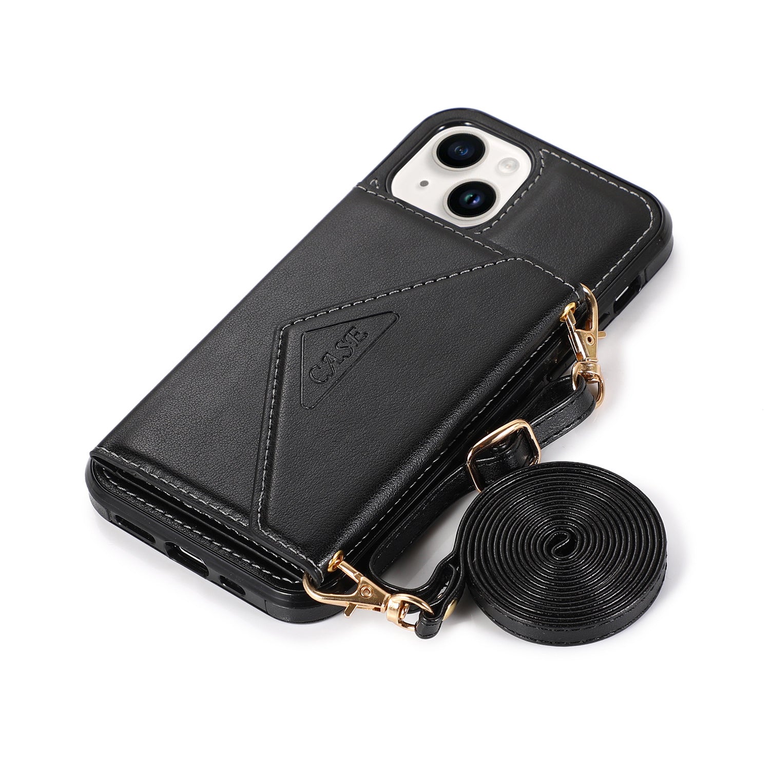 iPhone 15 Triangle Crossbody Multifunctional Card Insertion Leather Case