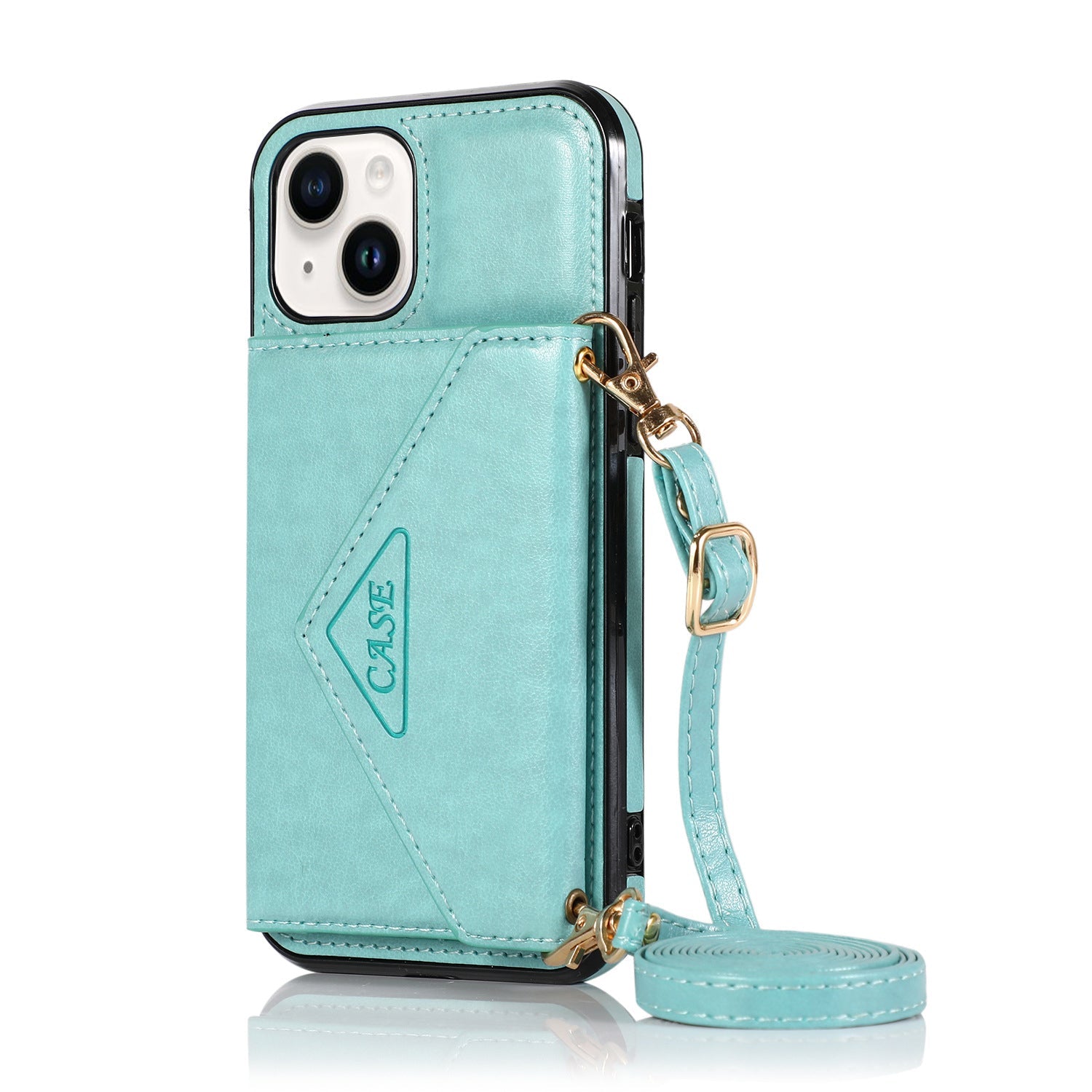 iPhone 15 Triangle Crossbody Multifunctional Card Insertion Leather Case