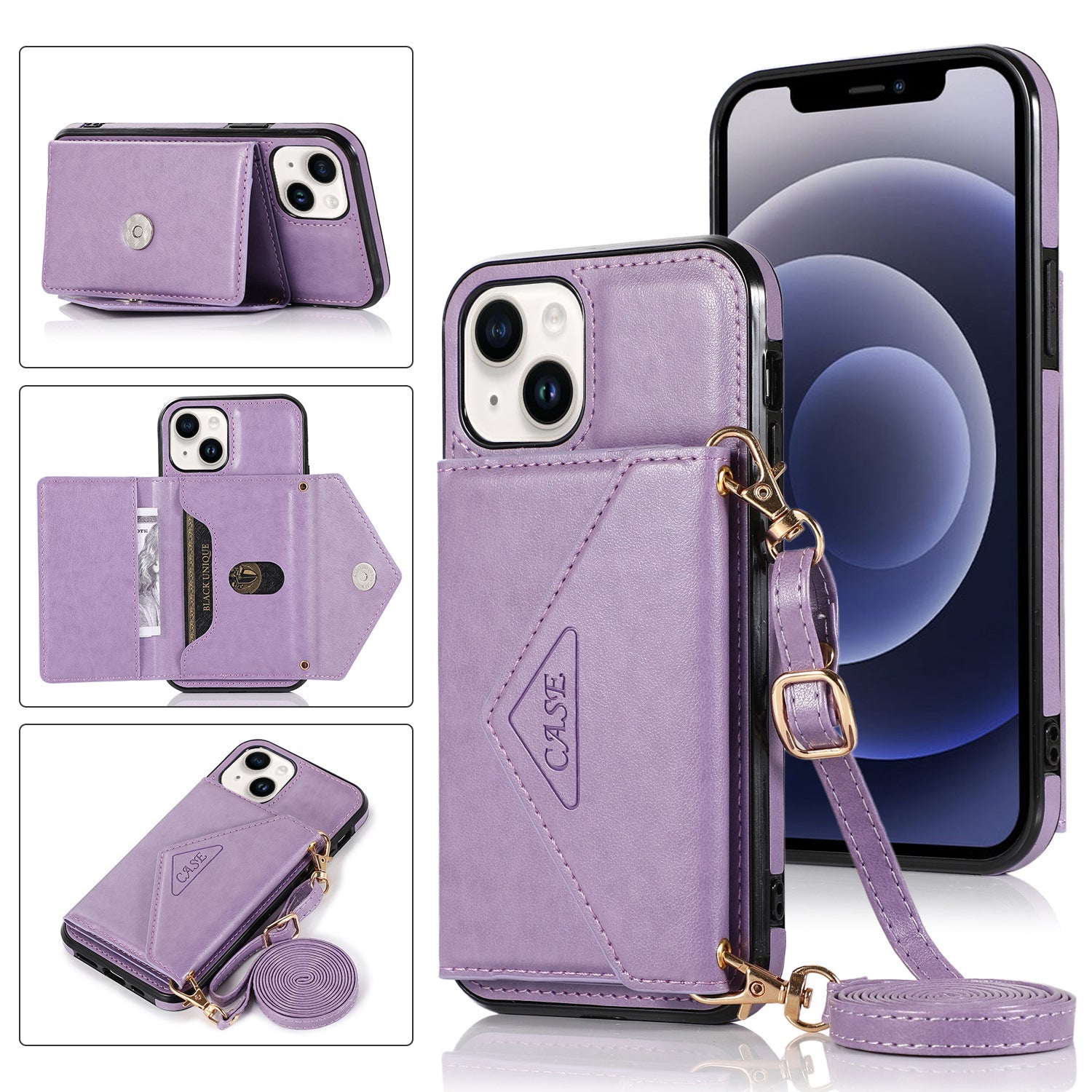 iPhone 15 Triangle Crossbody Multifunctional Card Insertion Leather Case