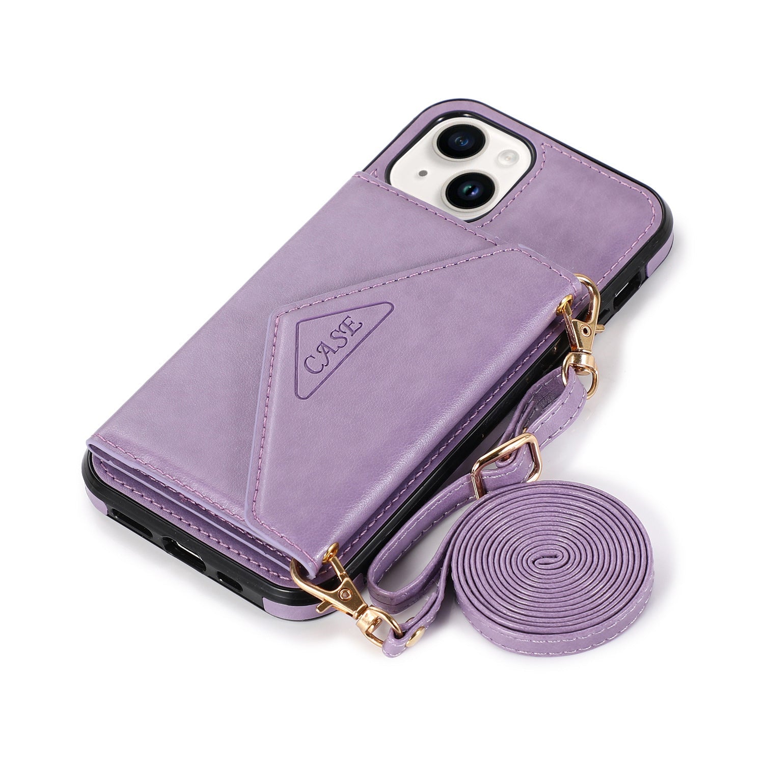 iPhone 15 Triangle Crossbody Multifunctional Card Insertion Leather Case