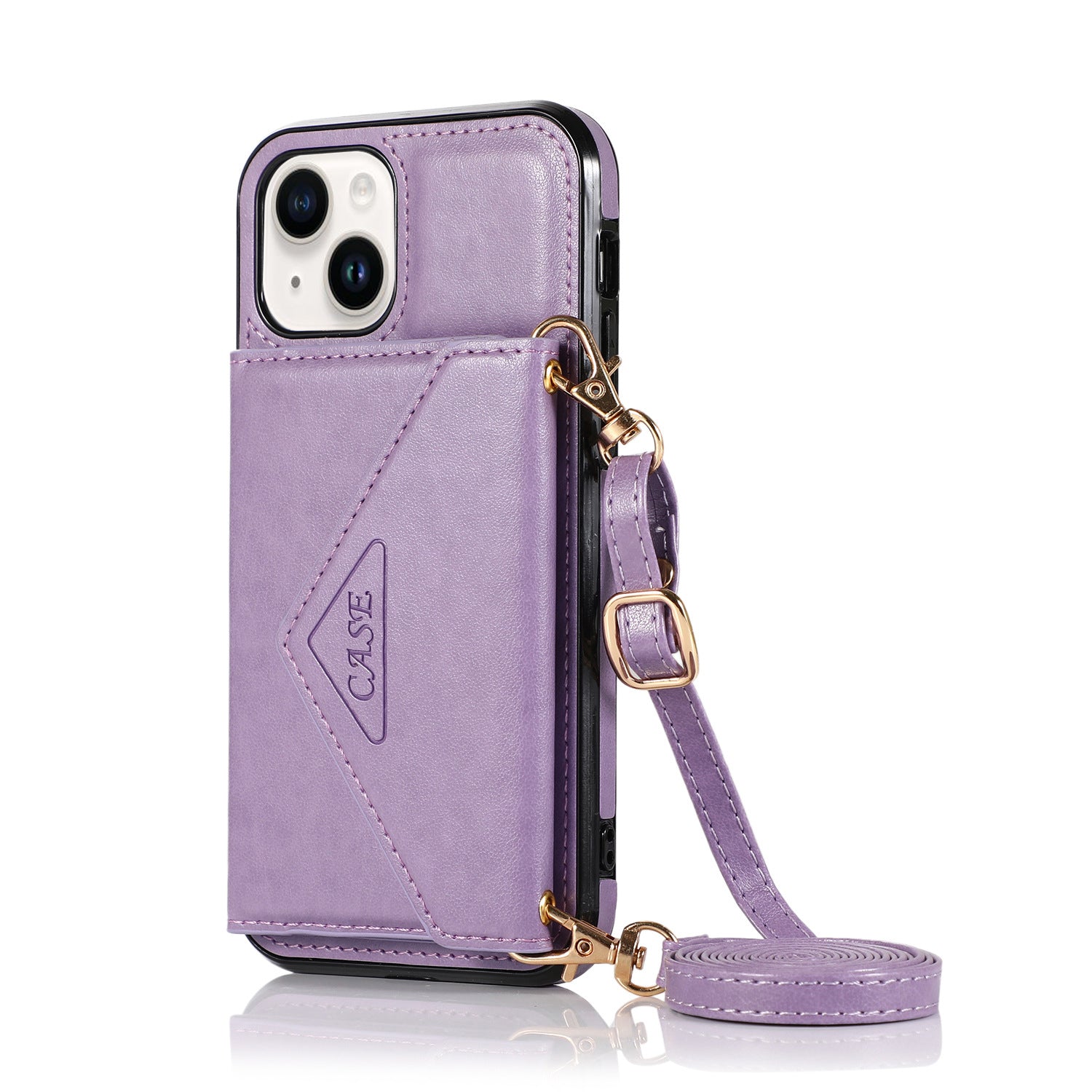 iPhone 15 Plus Triangle Crossbody Multifunctional Card Insertion Leather Case