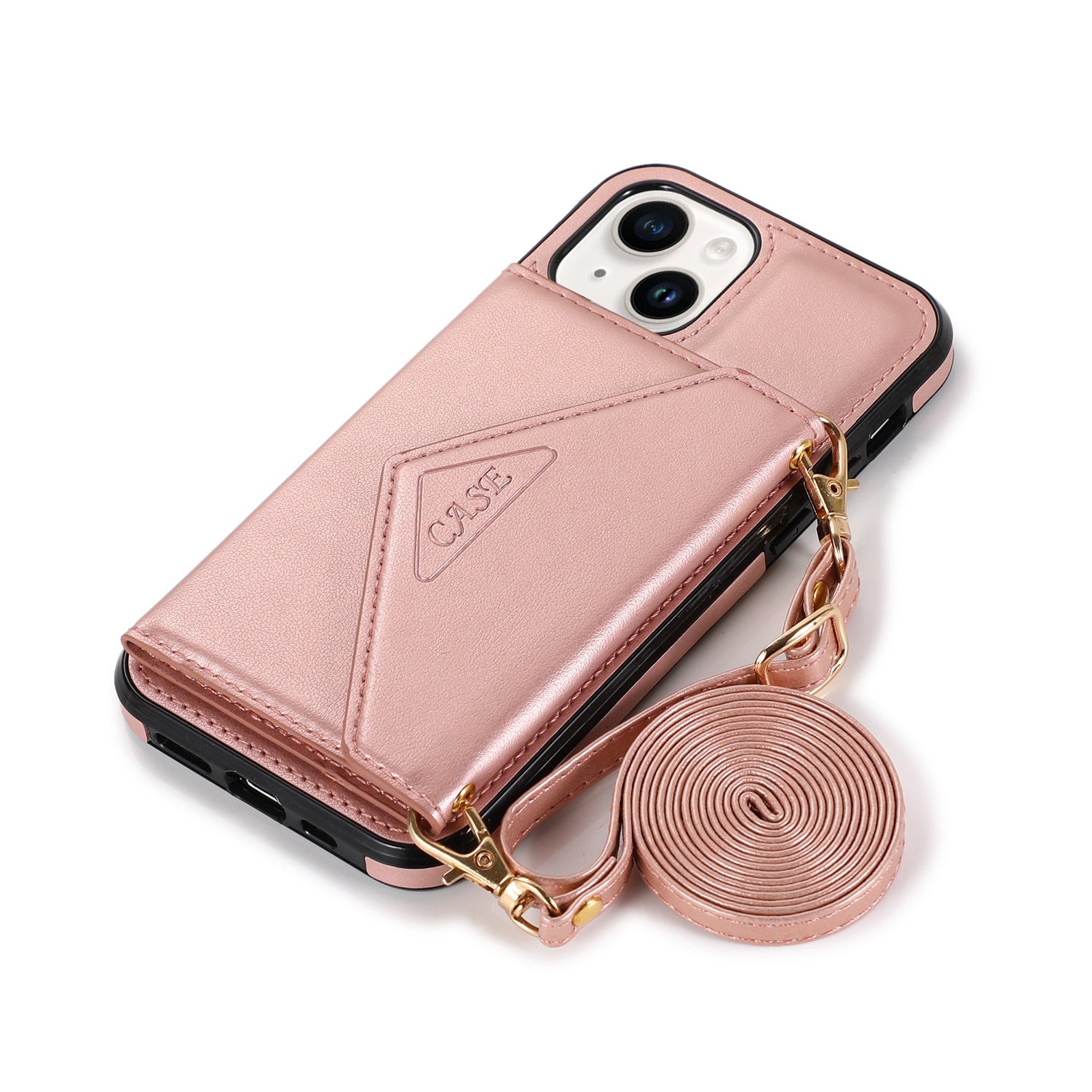 iPhone 15 Triangle Crossbody Multifunctional Card Insertion Leather Case