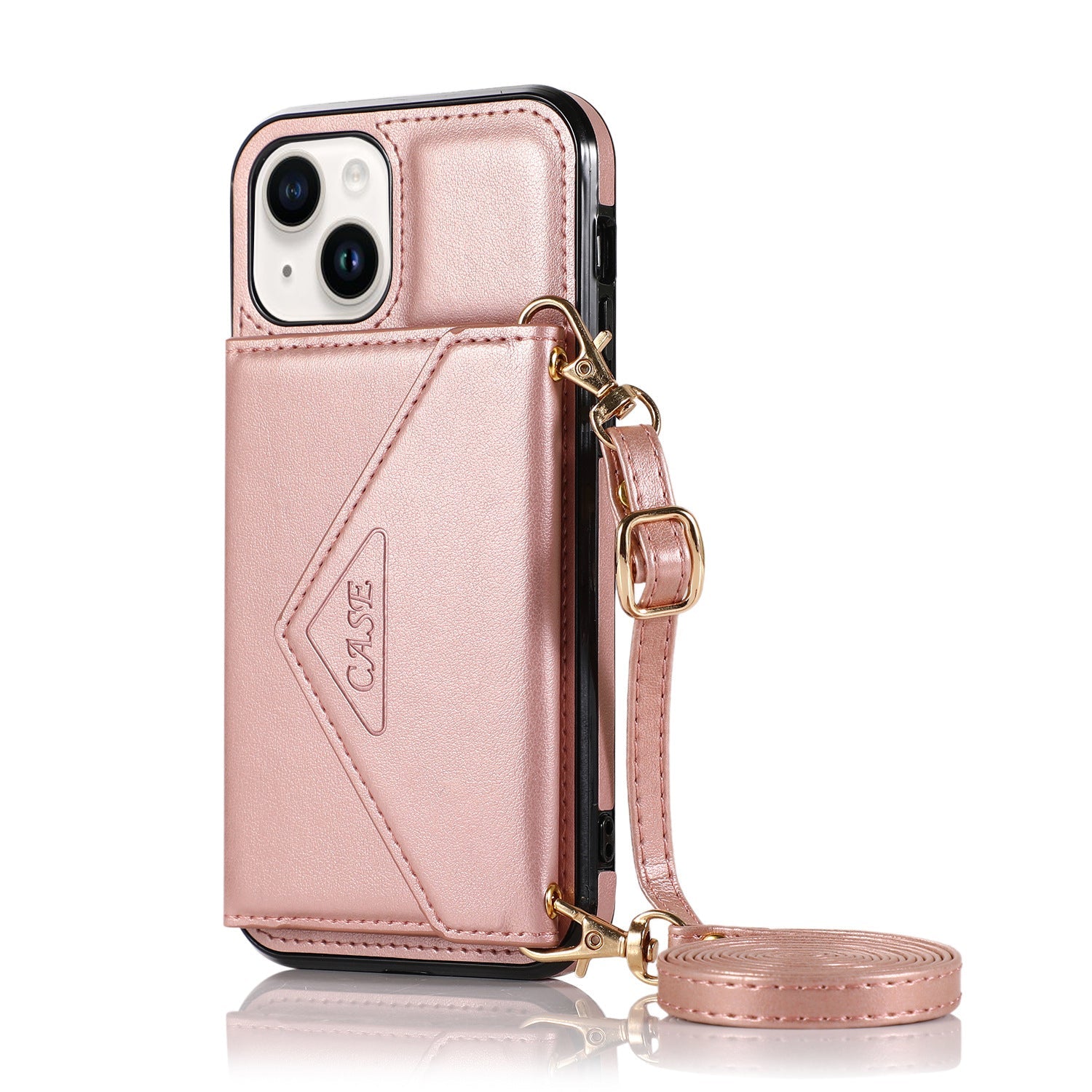 iPhone 15 Triangle Crossbody Multifunctional Card Insertion Leather Case