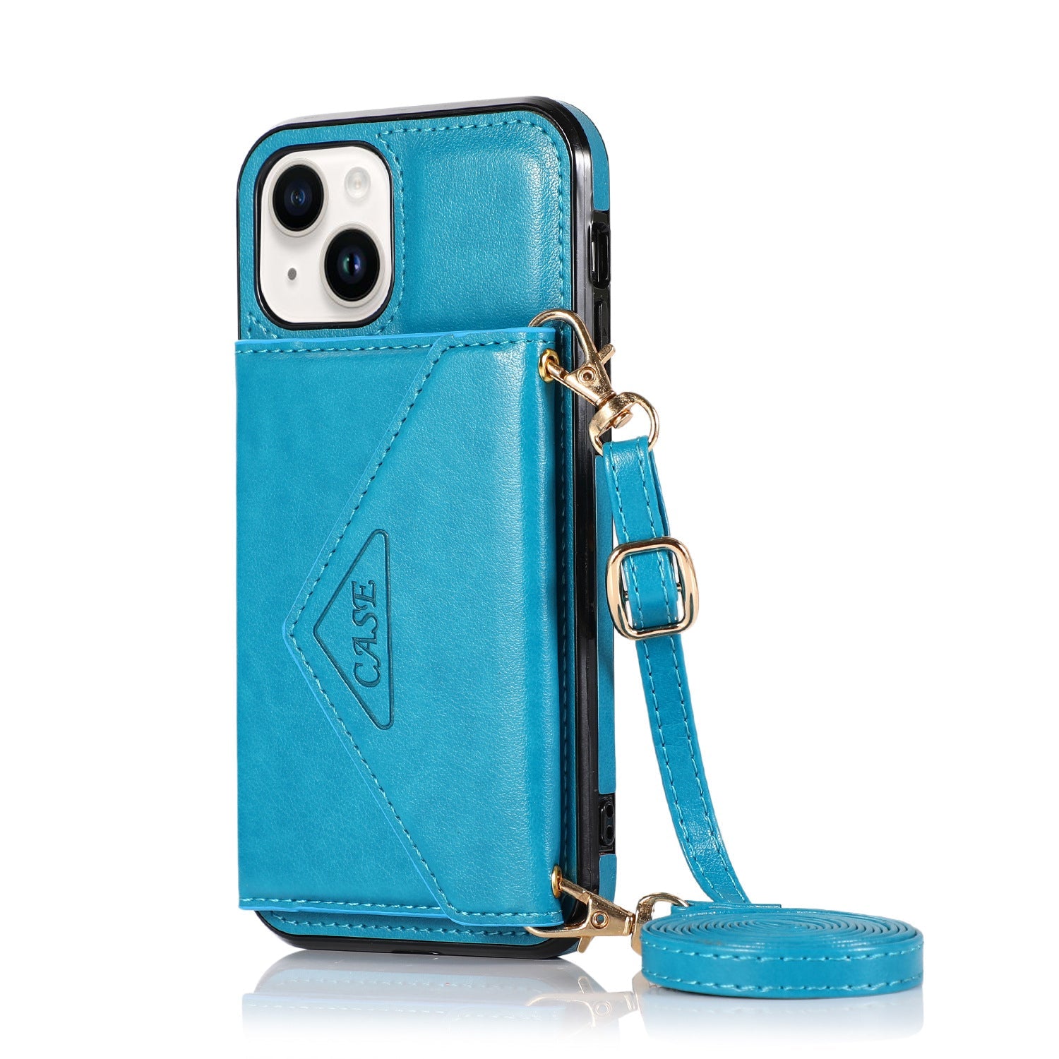 iPhone 15 Triangle Crossbody Multifunctional Card Insertion Leather Case