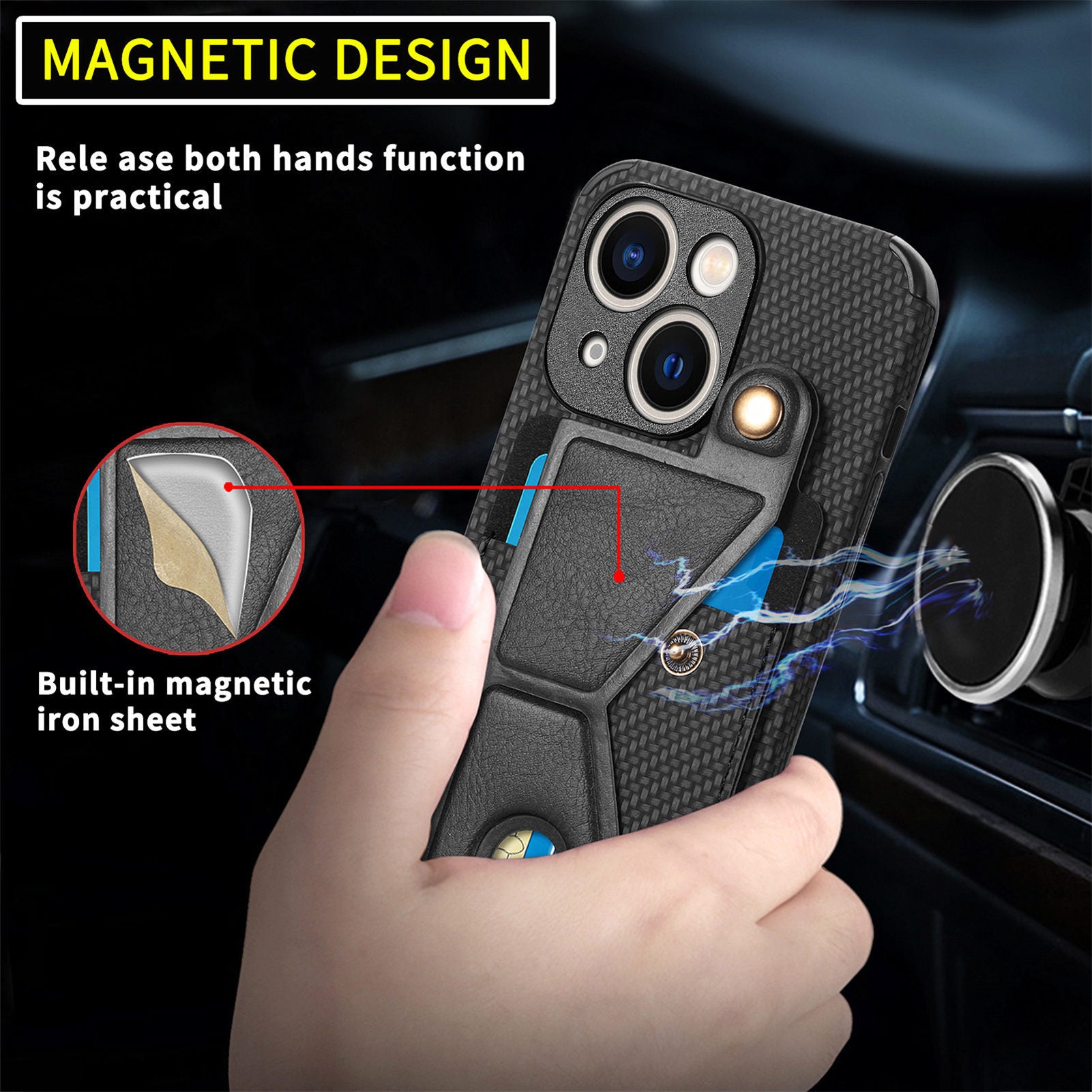 iPhone 15  Multi Angle Bracket Card Insertion Magnetic Suction Anti Drop Case