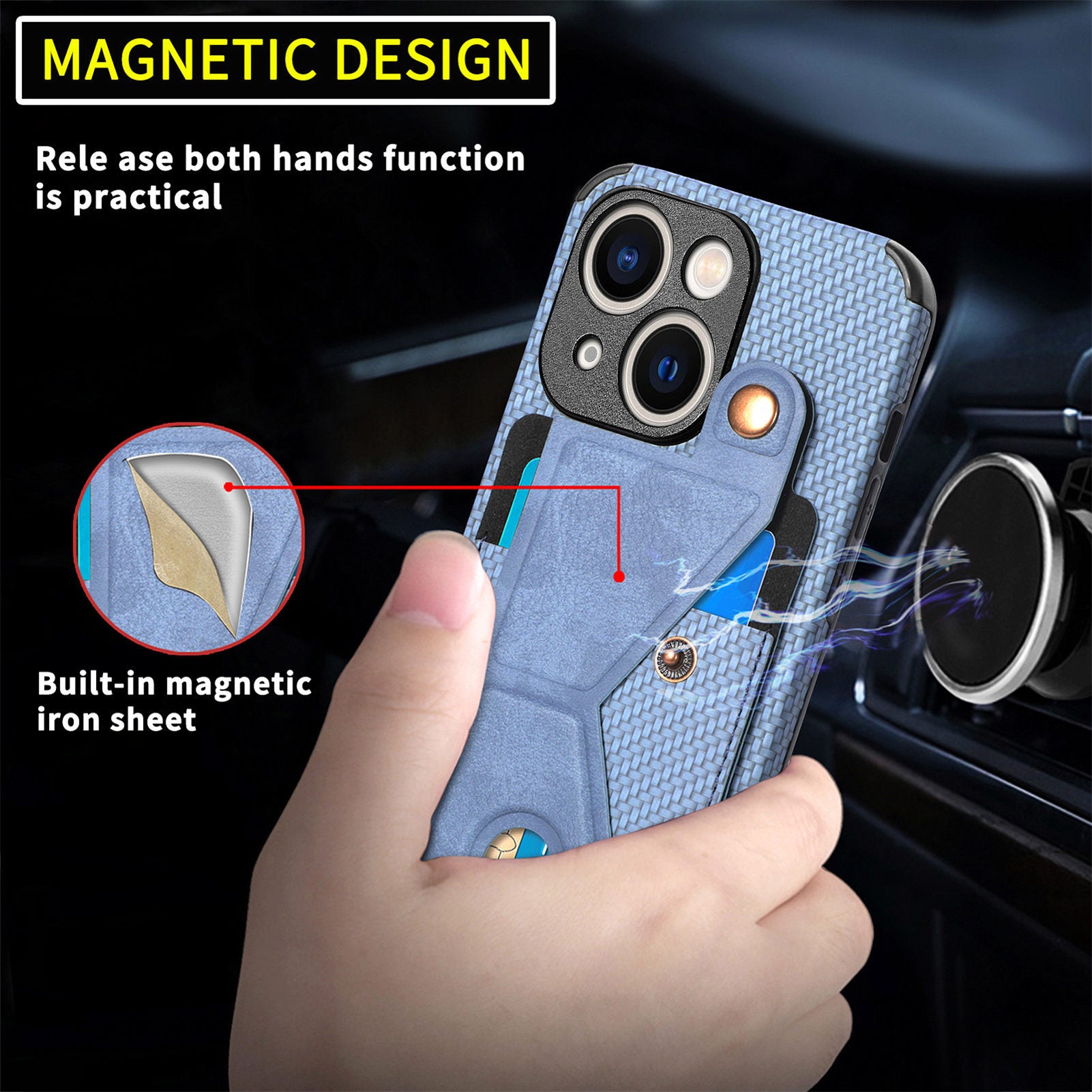 iPhone 15  Multi Angle Bracket Card Insertion Magnetic Suction Anti Drop Case