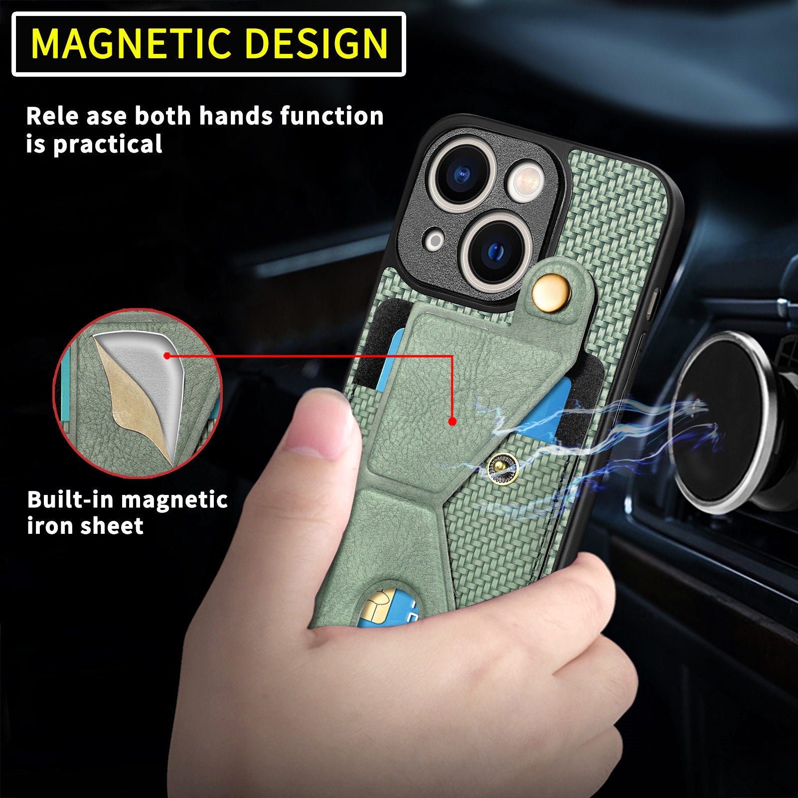 iPhone 15  Multi Angle Bracket Card Insertion Magnetic Suction Anti Drop Case