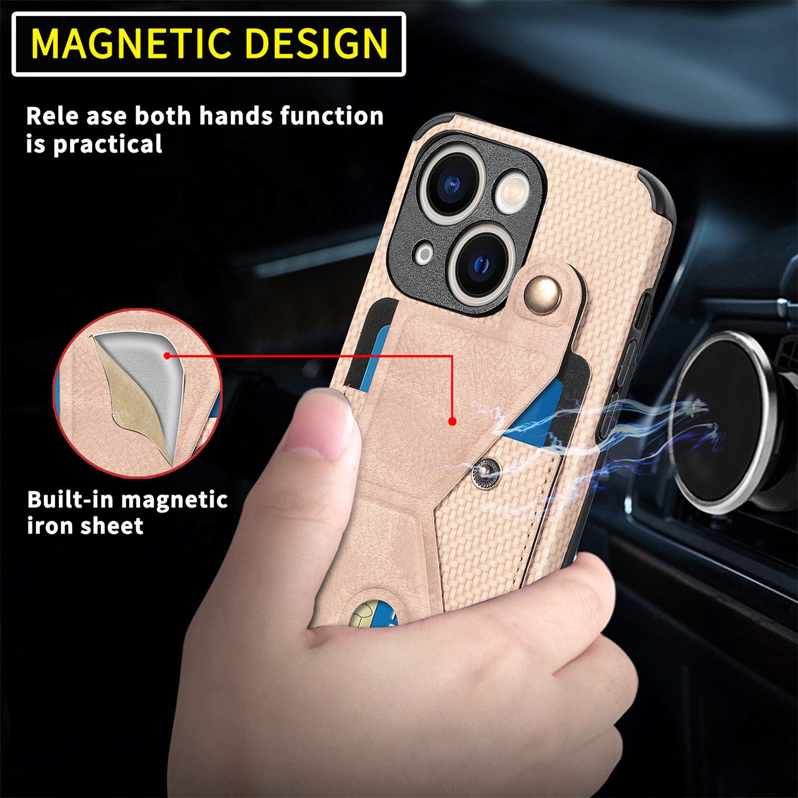 iPhone 15  Multi Angle Bracket Card Insertion Magnetic Suction Anti Drop Case