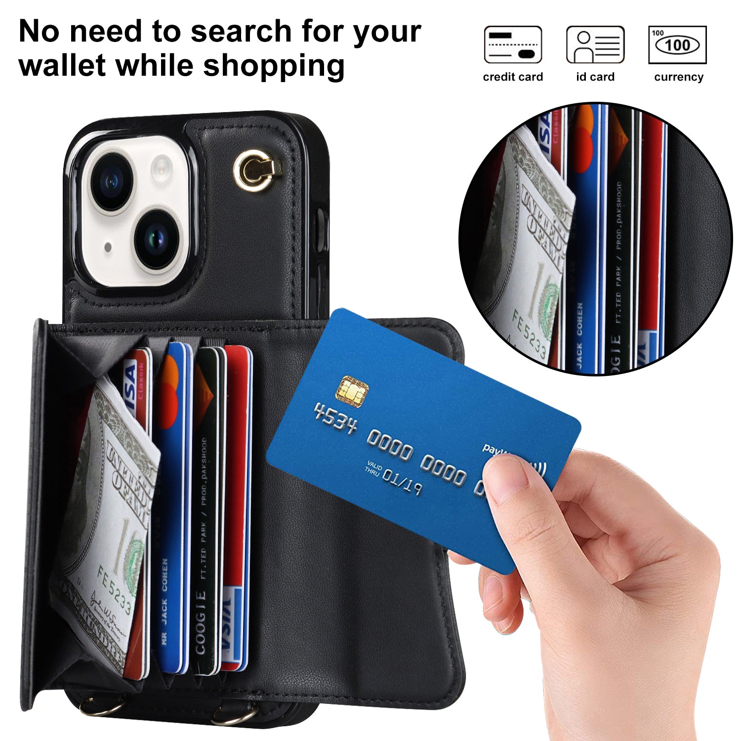 iPhone 15 Card Insertion Crossbody Lanyard Case