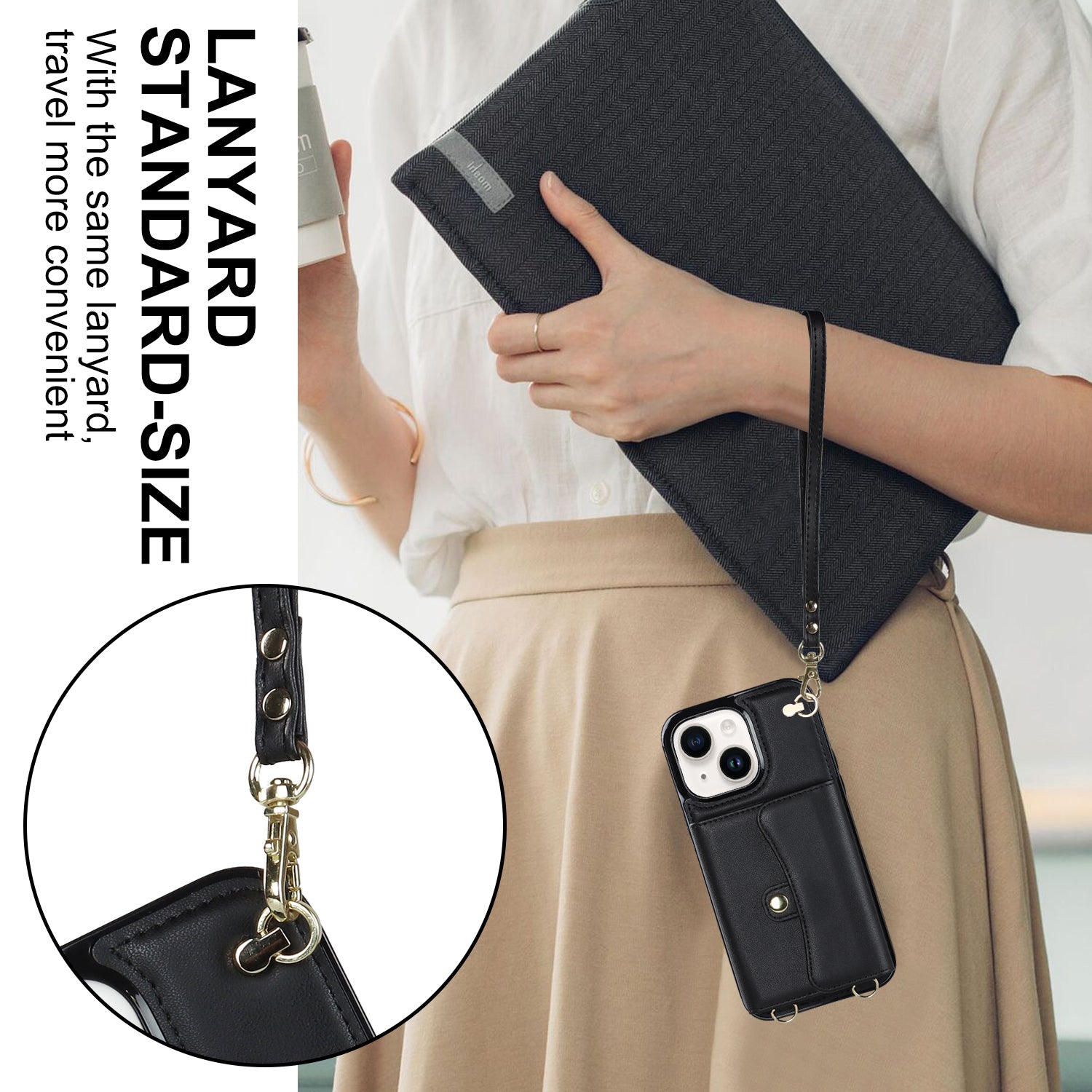 iPhone 15 Card Insertion Crossbody Lanyard Case