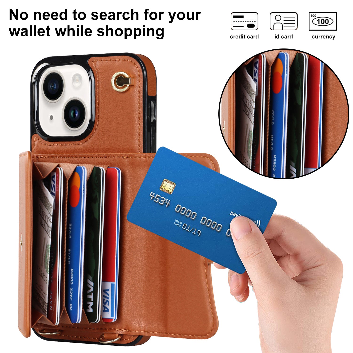 iPhone 15 Plus Card Insertion Crossbody Lanyard Case