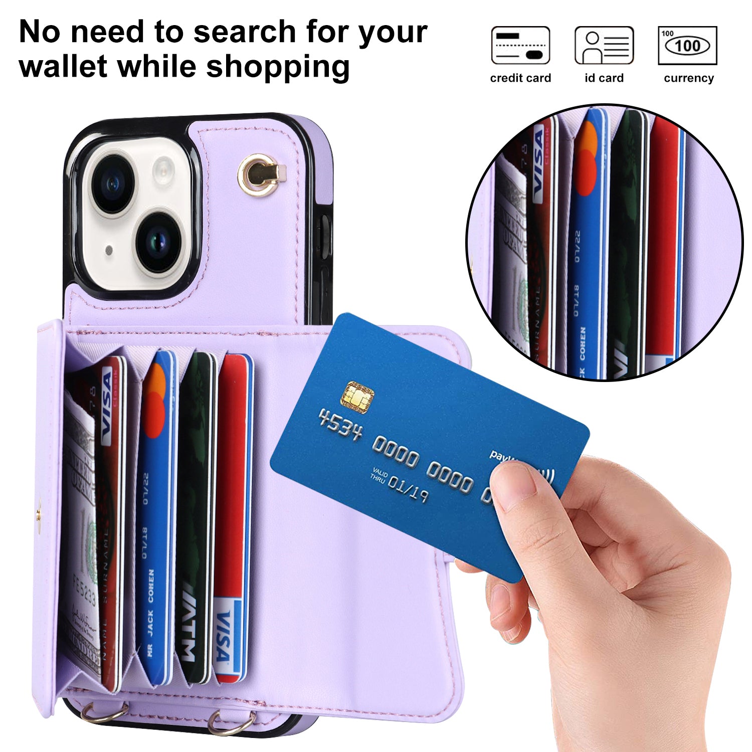 iPhone 15 Plus Card Insertion Crossbody Lanyard Case