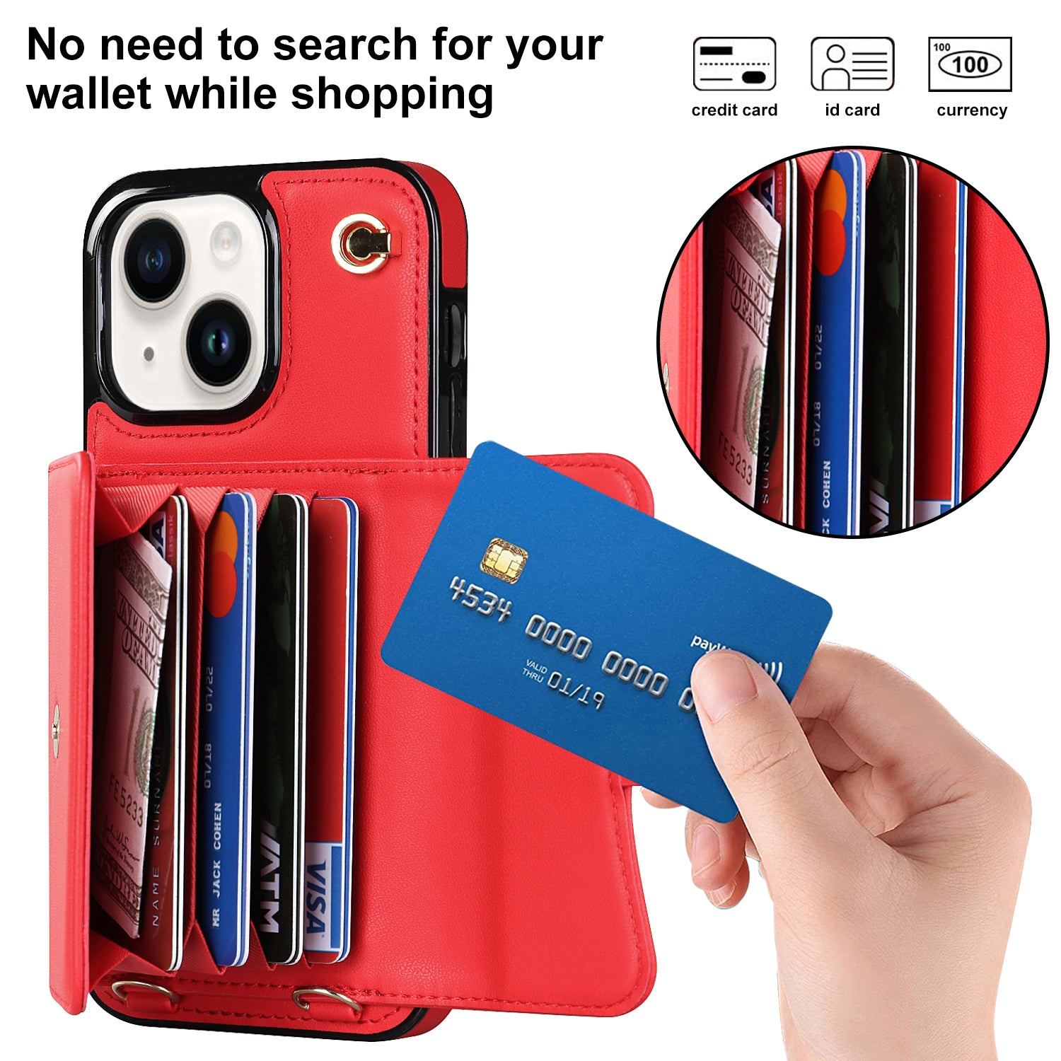 iPhone 15 Card Insertion Crossbody Lanyard Case