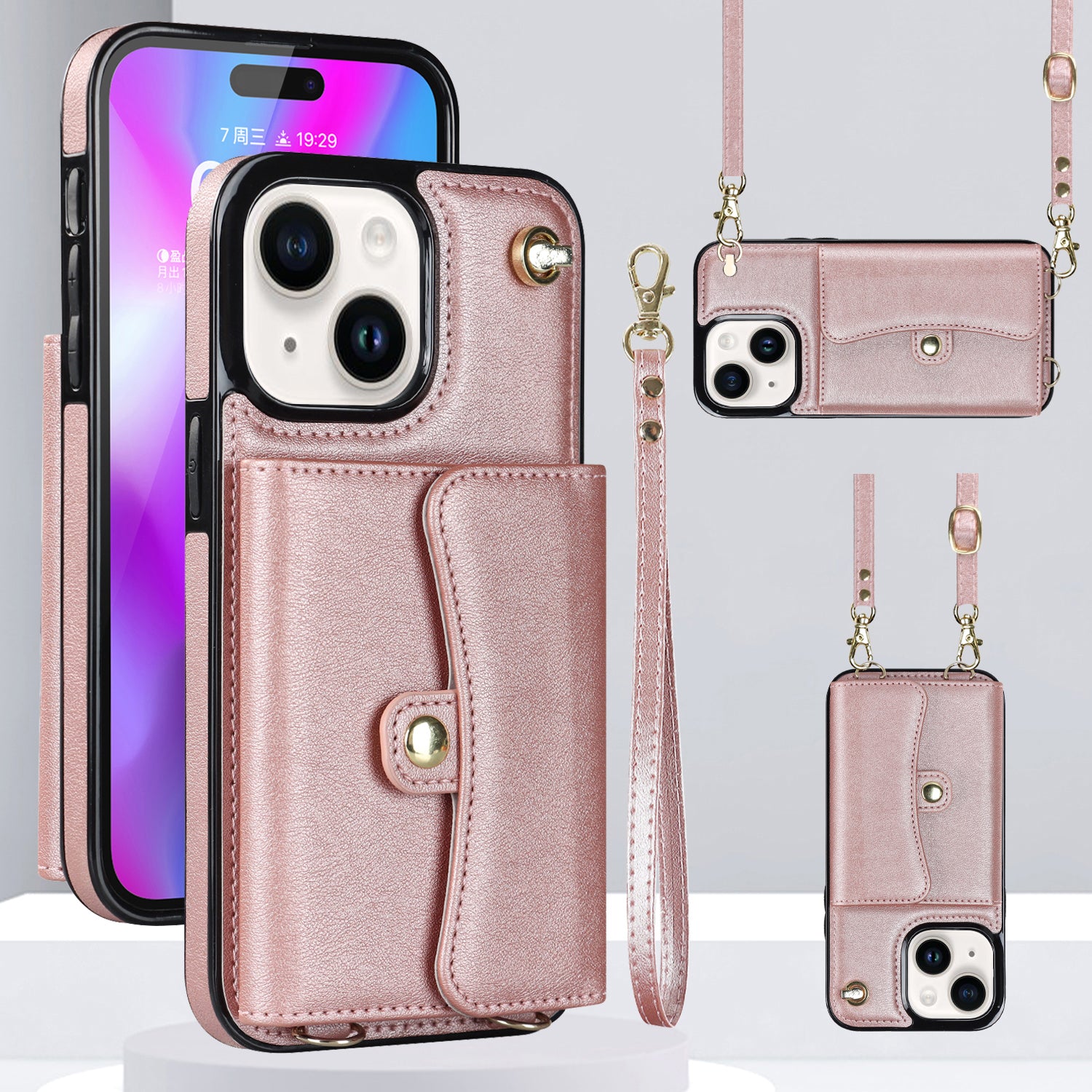 iPhone 15 Card Insertion Crossbody Lanyard Case