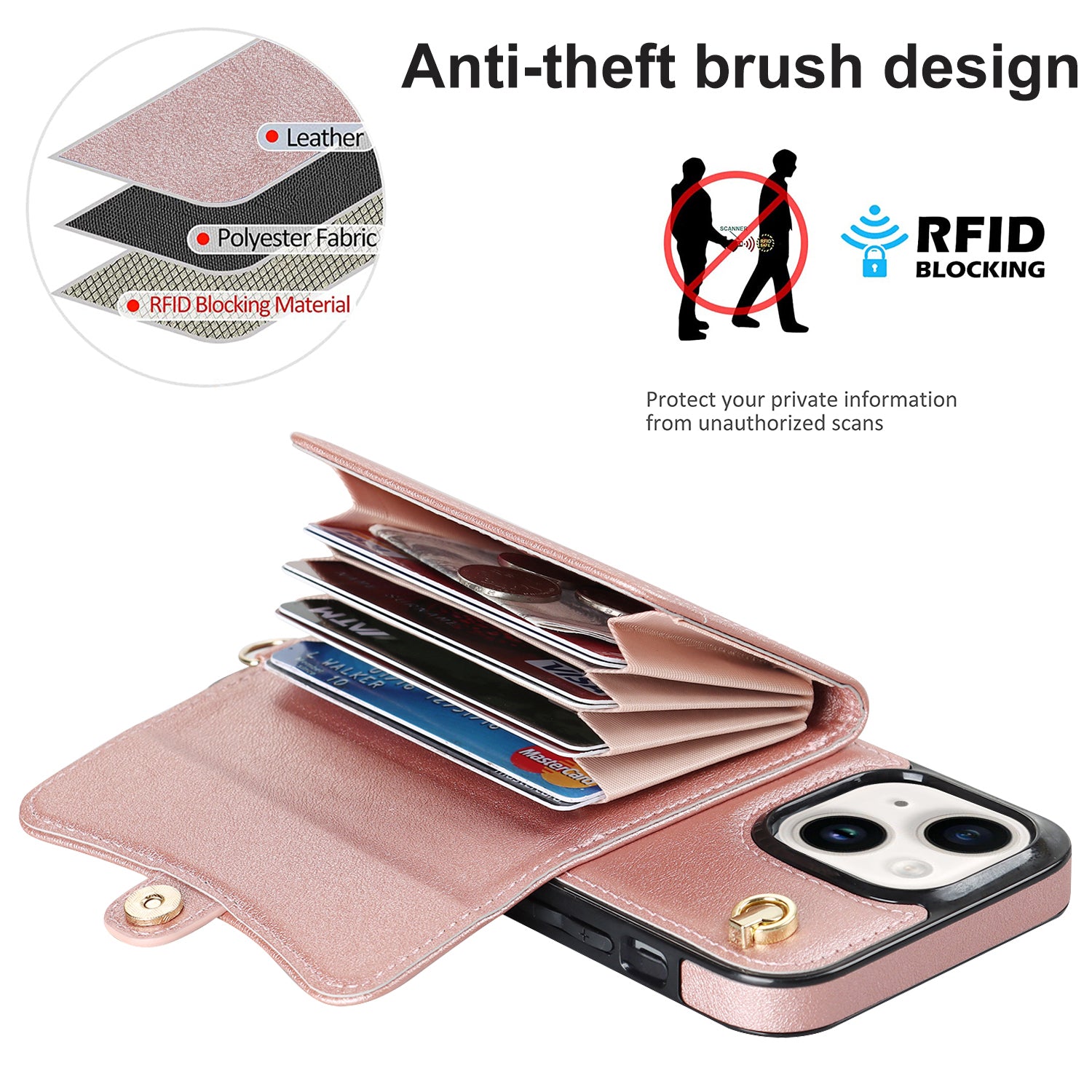 iPhone 15 Plus Card Insertion Crossbody Lanyard Case