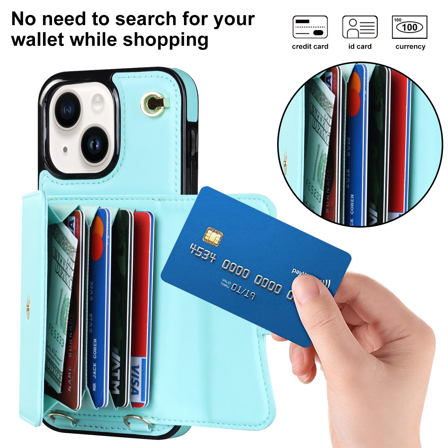 iPhone 15 Plus Card Insertion Crossbody Lanyard Case