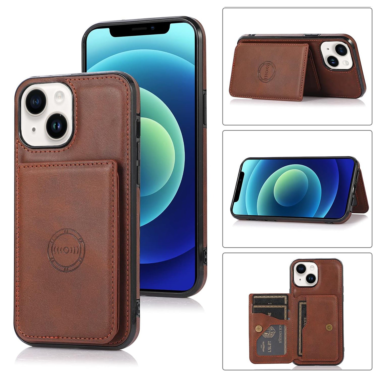 iPhone 15 Wallet Case Credit Card Holder, Premium Leather Durable Kickstand Magnetic Protective Cover