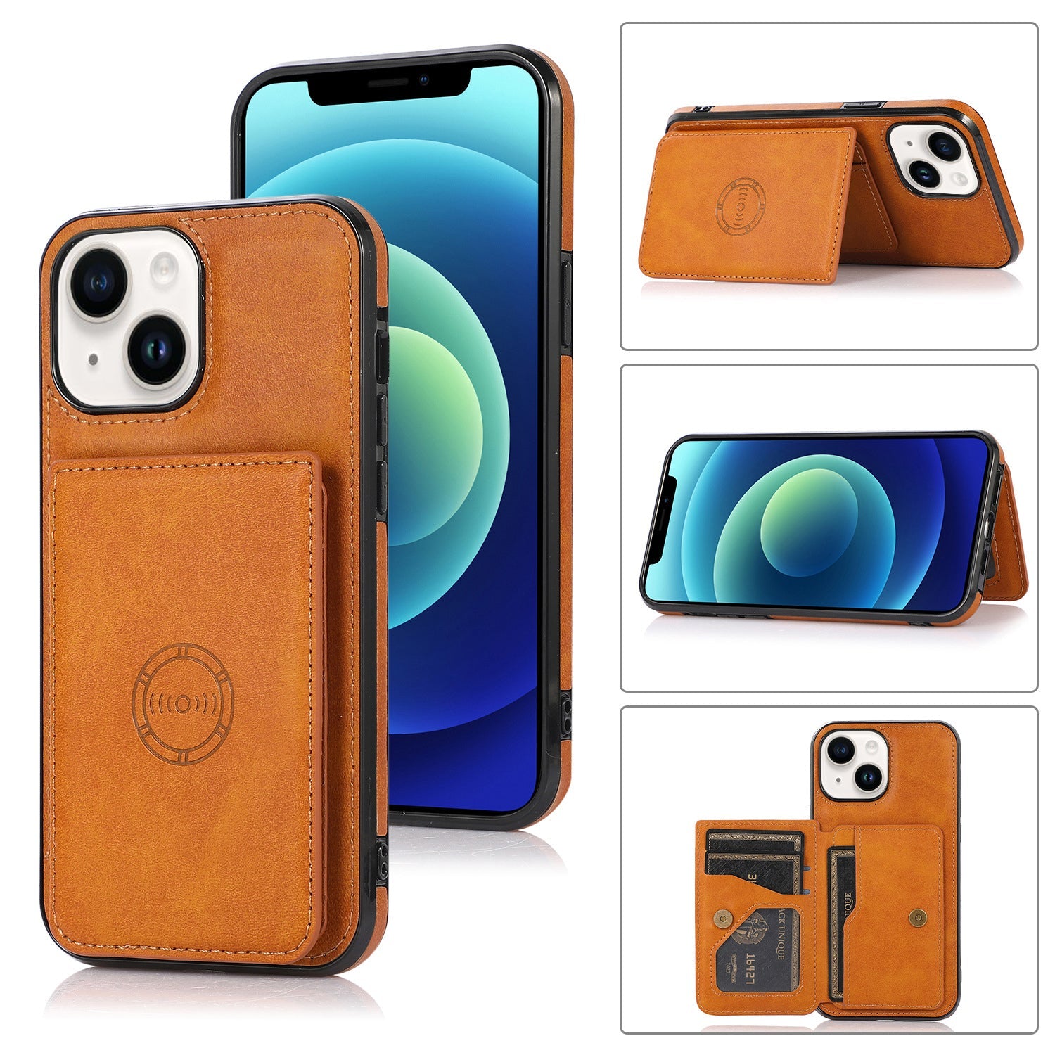 iPhone 15 Plus Wallet Case Credit Card Holder, Premium Leather Durable Kickstand Magnetic Protective Cover