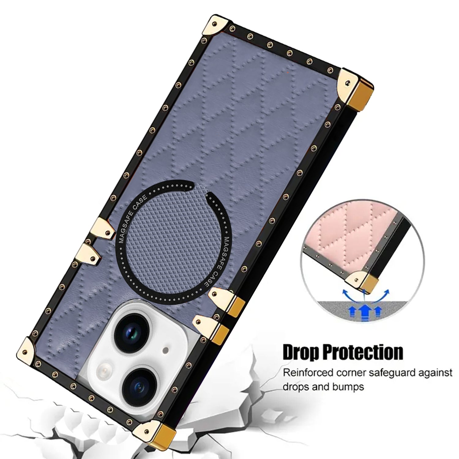 iPhone 15 3D Down Jacket CC Style Soft Leather Square Magnetic Attraction Case Cover