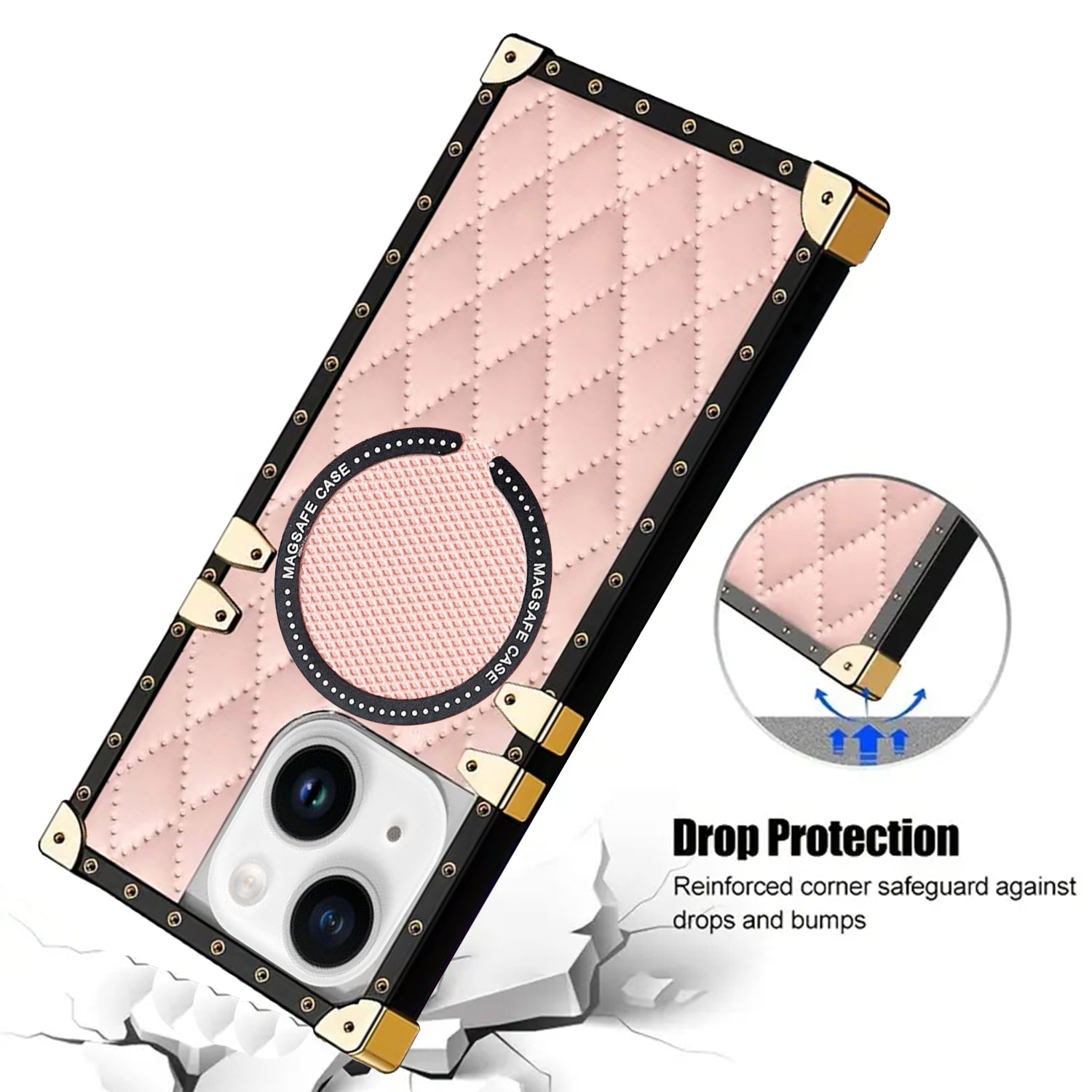 iPhone 15 3D Down Jacket CC Style Soft Leather Square Magnetic Attraction Case Cover