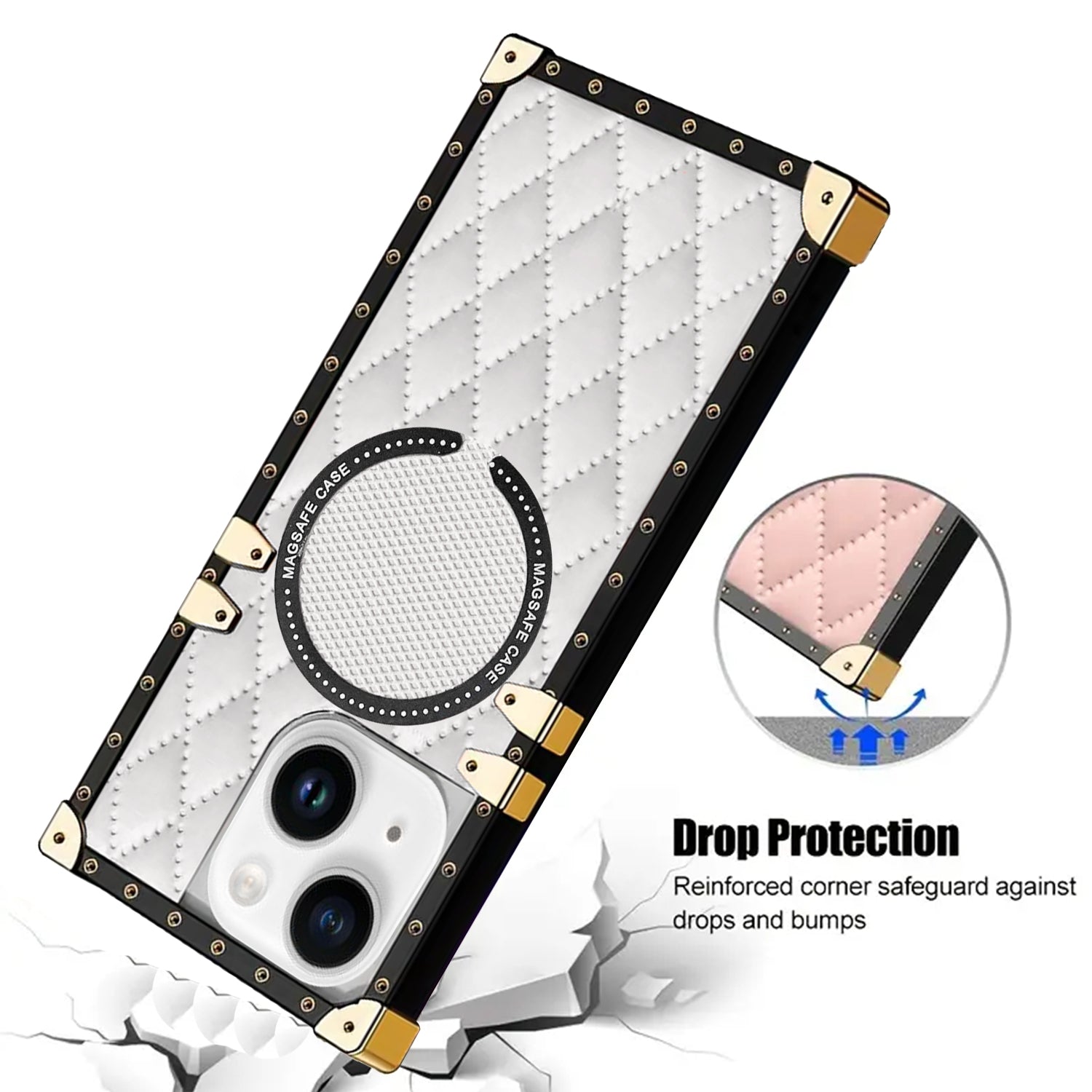 iPhone 15 3D Down Jacket CC Style Soft Leather Square Magnetic Attraction Case Cover