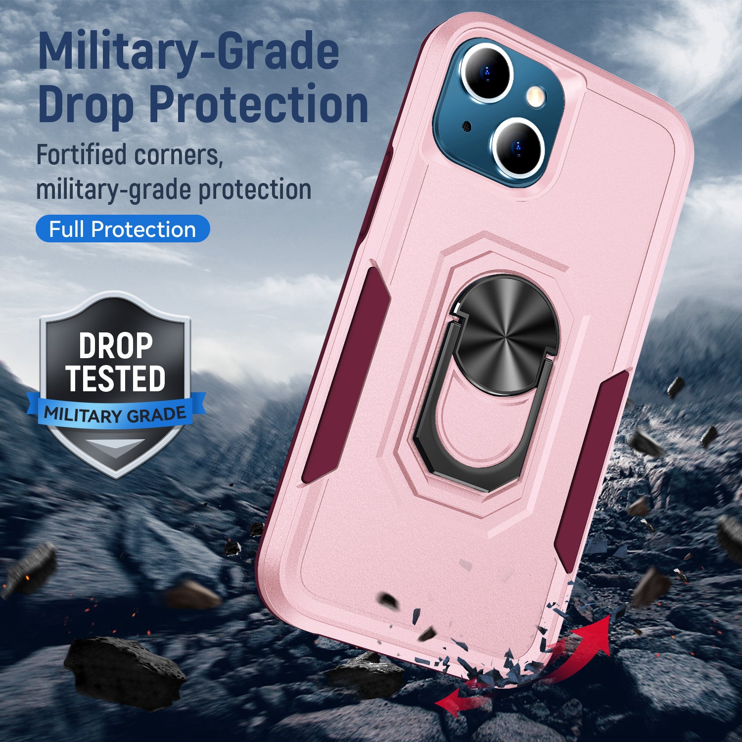 iPhone 15 Plus Kickstand Fully Protected Heavy-Duty Shockproof Case