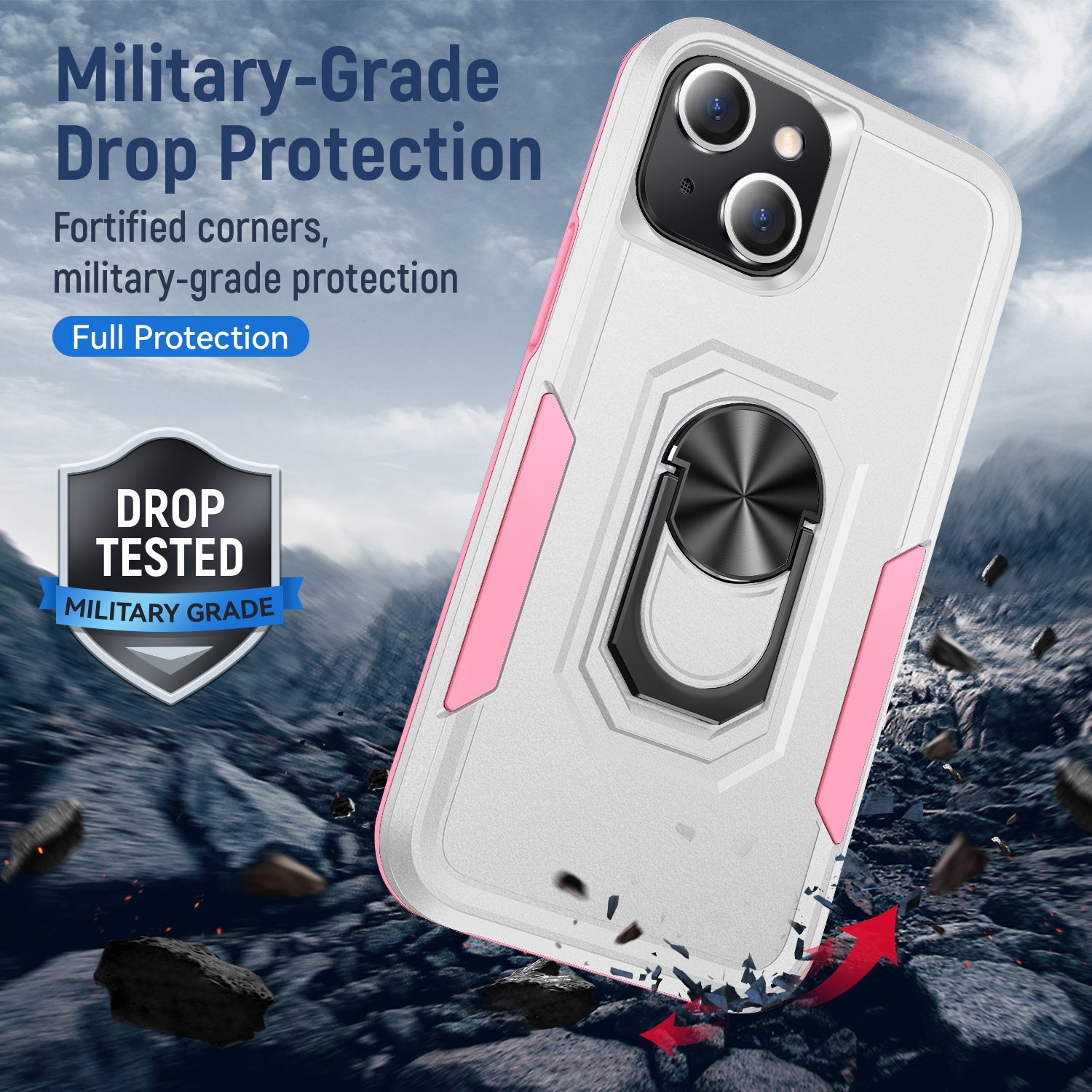 iPhone 15 Plus Kickstand Fully Protected Heavy-Duty Shockproof Case