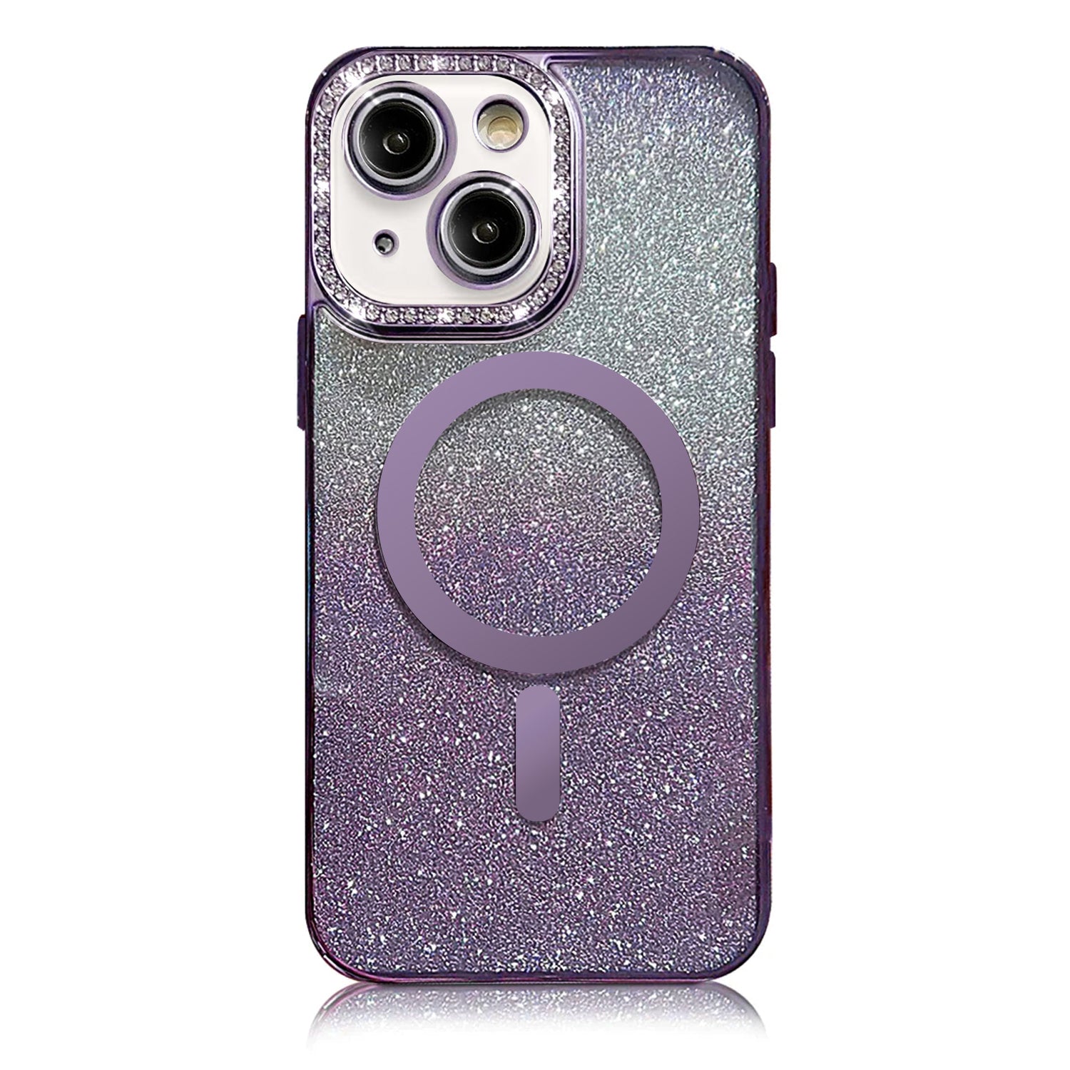 iPhone 15 Plus Gradient Glitter Diamond Luxury Plating Magnetic Attraction Wireless Charging With Camera Protector Back Cover Case