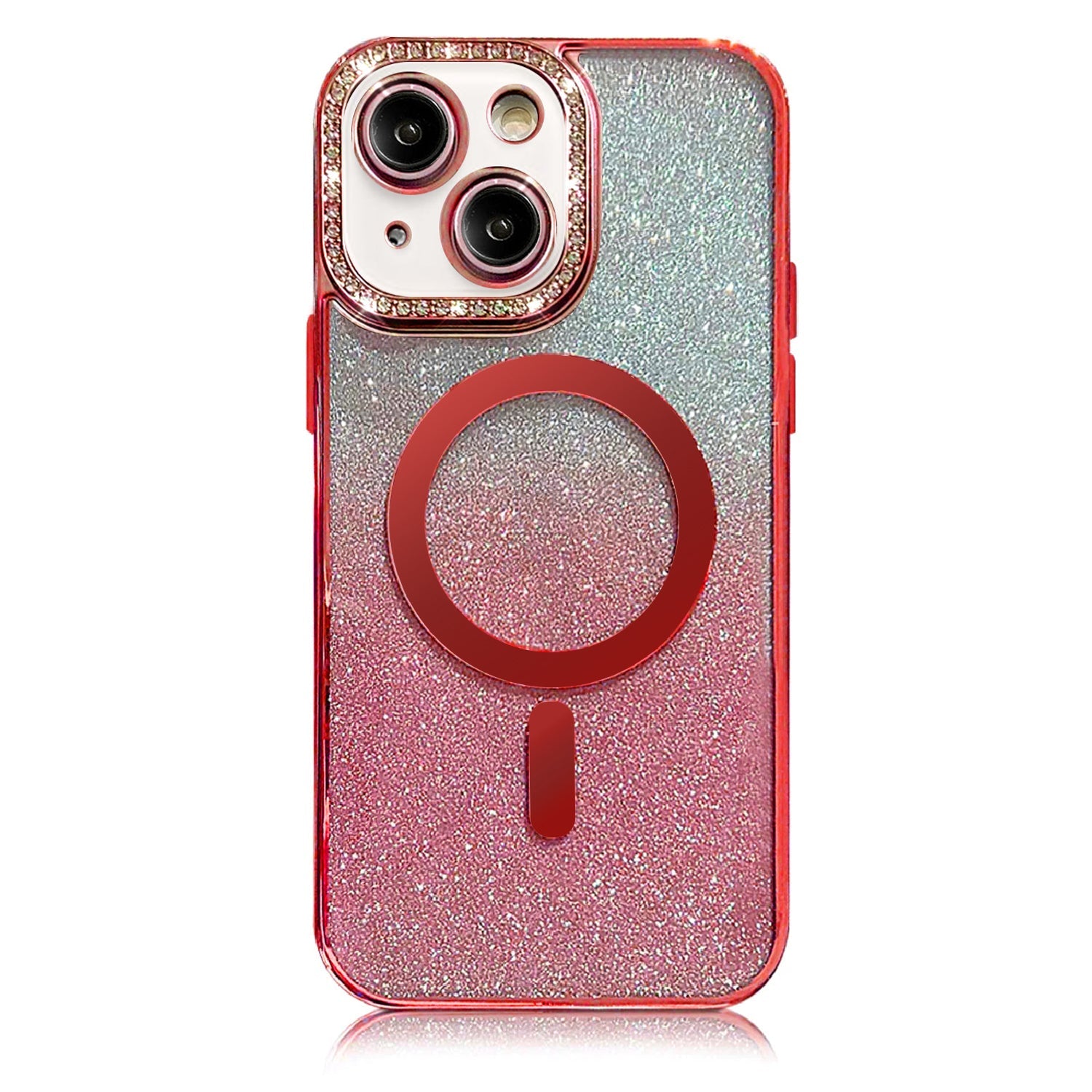 iPhone 14 Plus Gradient Glitter Diamond Luxury Plating Magnetic Attraction Wireless Charging With Camera Protector Back Cover Case