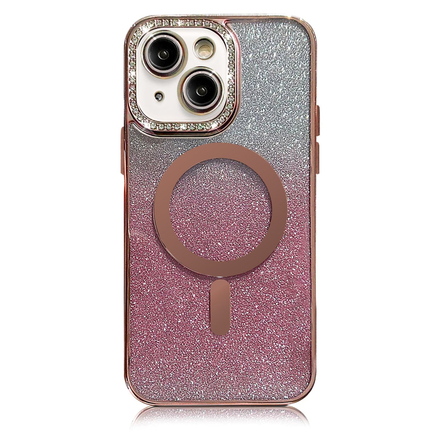 iPhone 15 Plus Gradient Glitter Diamond Luxury Plating Magnetic Attraction Wireless Charging With Camera Protector Back Cover Case