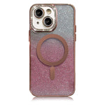 iPhone 15 Gradient Glitter Diamond Luxury Plating Magnetic Attraction Wireless Charging With Camera Protector Back Cover Case