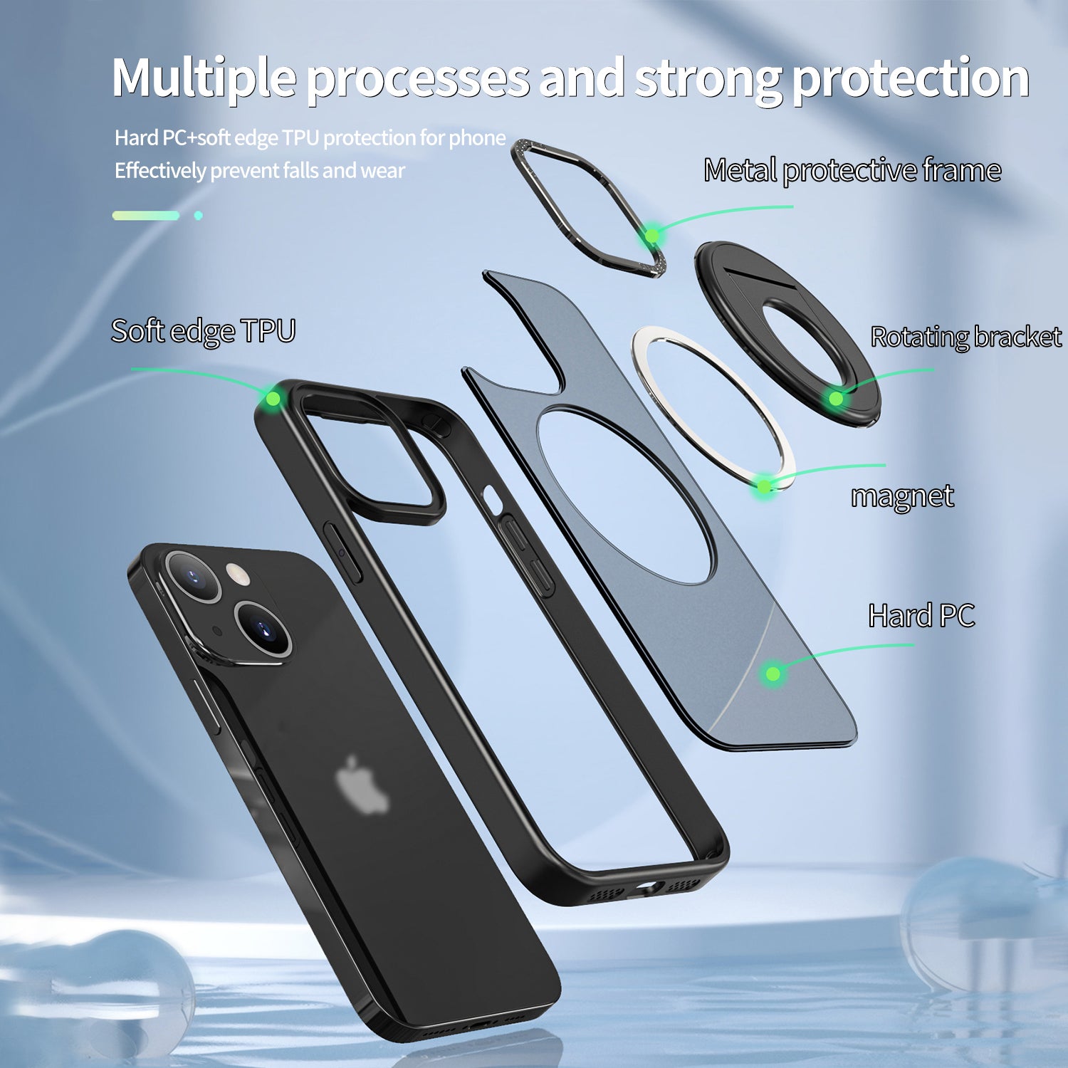 iPhone 15 Plus Hollow Out Ring Rotating Magnetic Suction Bracket Protective Sleeve Case