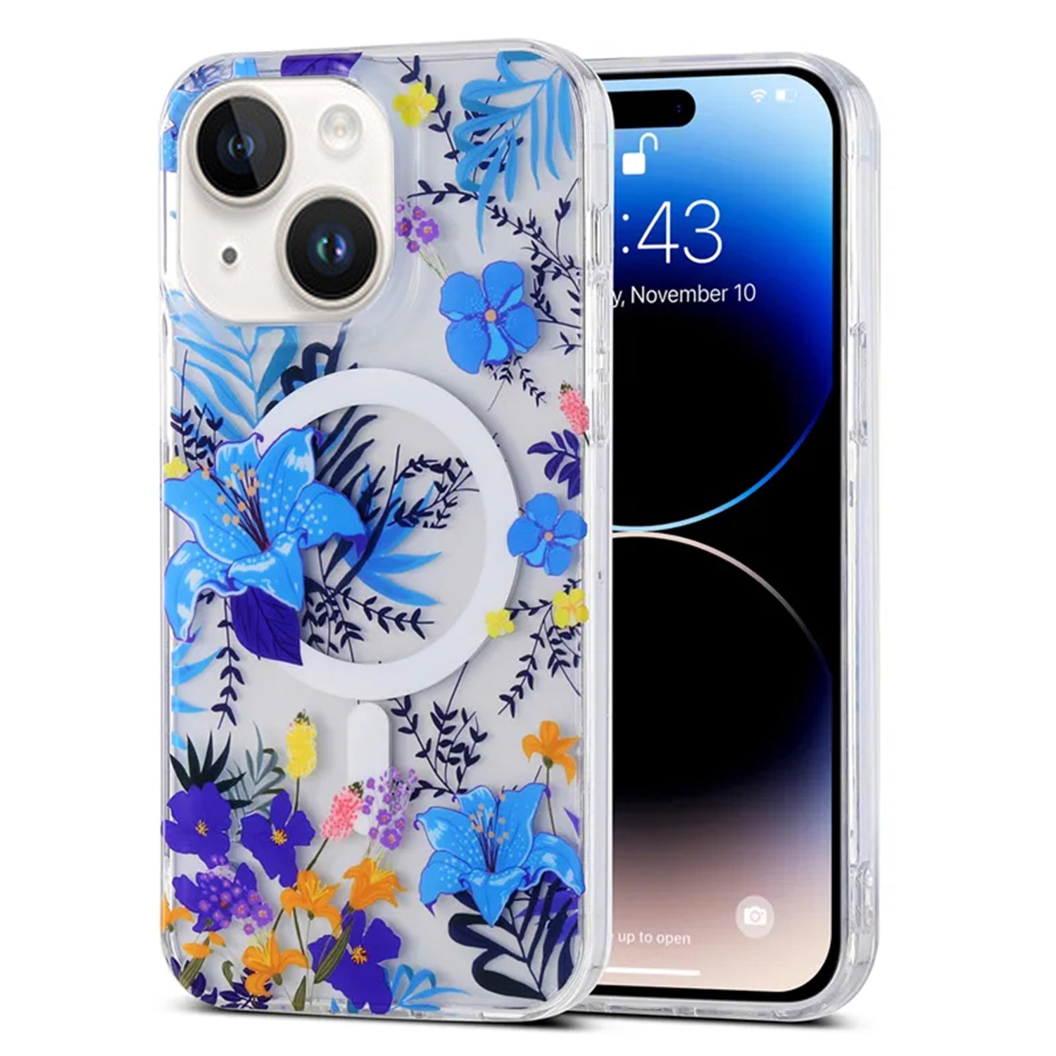 iPhone 15 Printed Double-Layer Transparent Magnetic Suction Phone Case