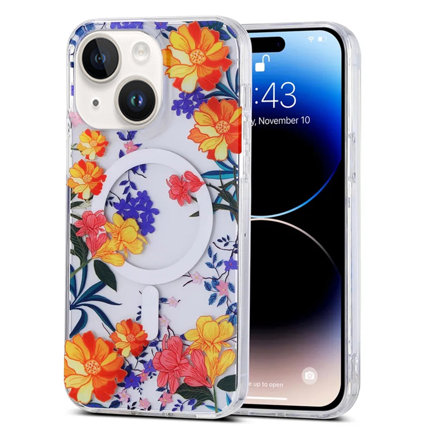 iPhone 15 Printed Double-Layer Transparent Magnetic Suction Phone Case