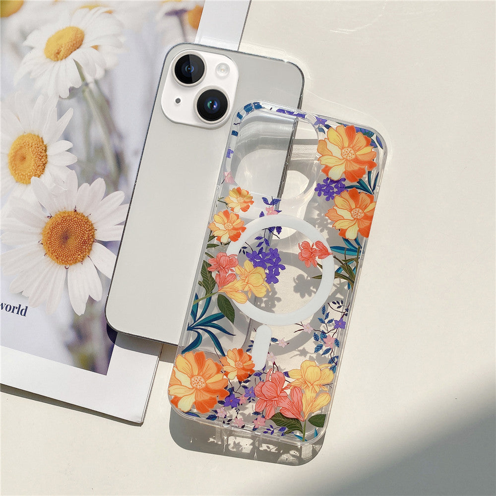 iPhone 15 Plus Printed Double-Layer Transparent Magnetic Suction Phone Case