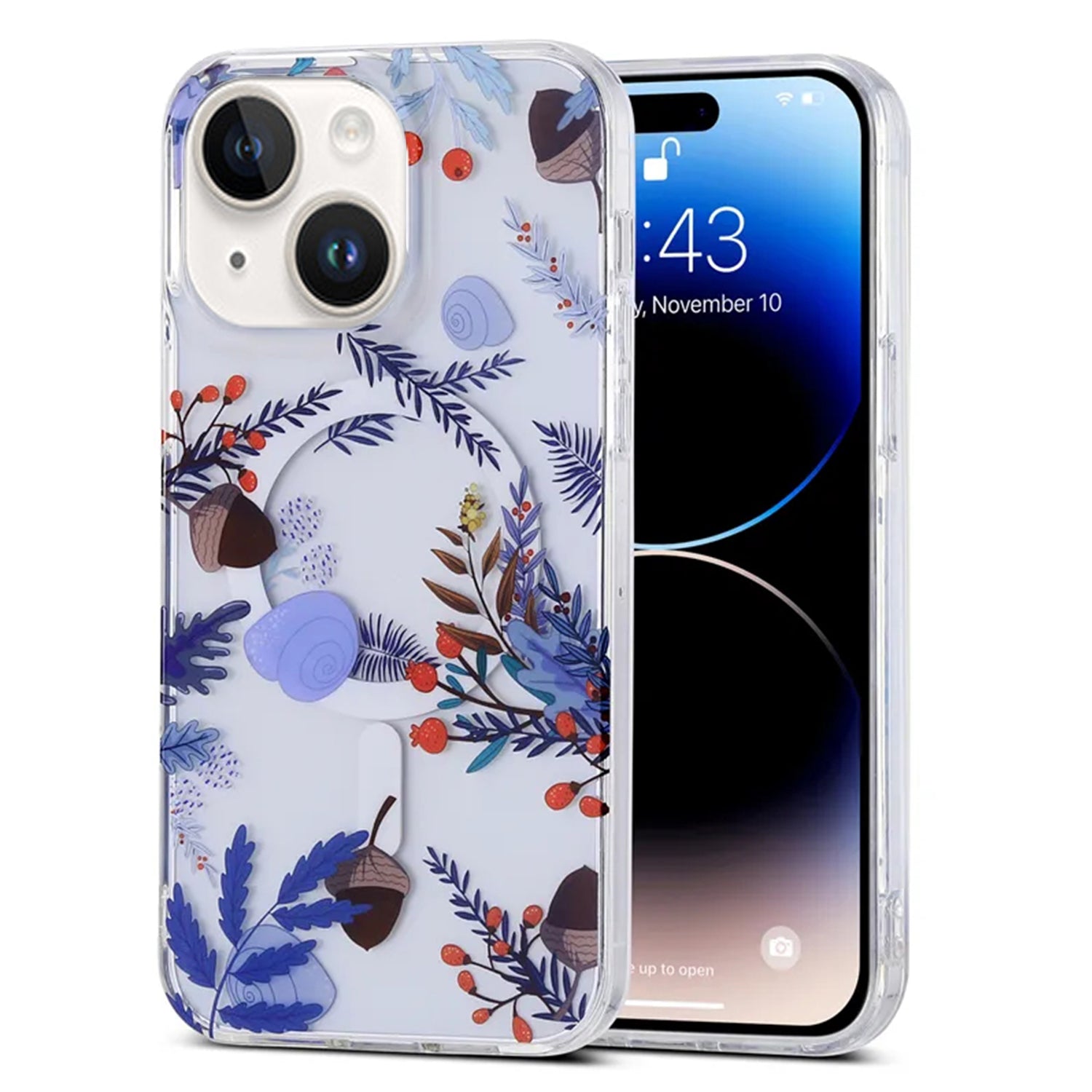 iPhone 15 Plus Printed Double-Layer Transparent Magnetic Suction Phone Case