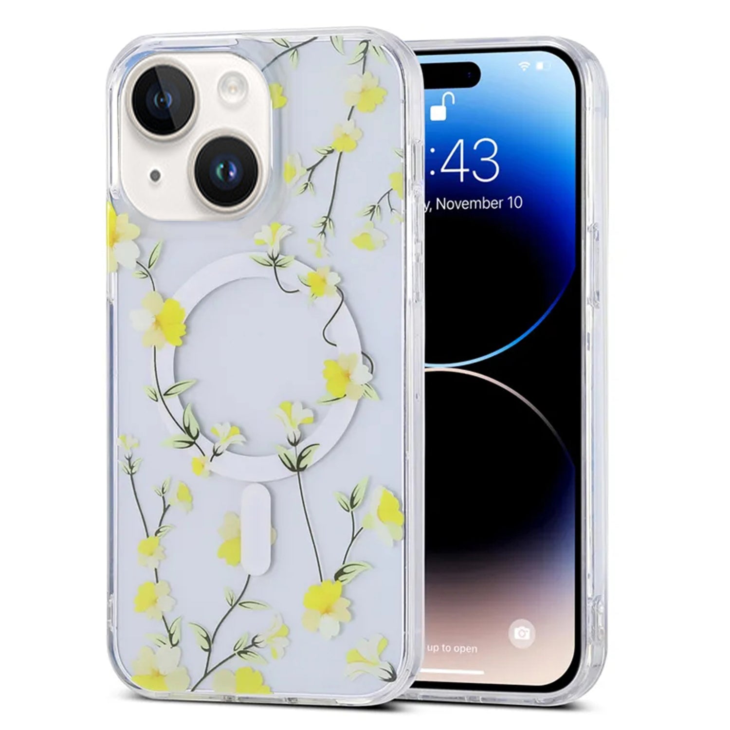 iPhone 15 Plus Printed Double-Layer Transparent Magnetic Suction Phone Case