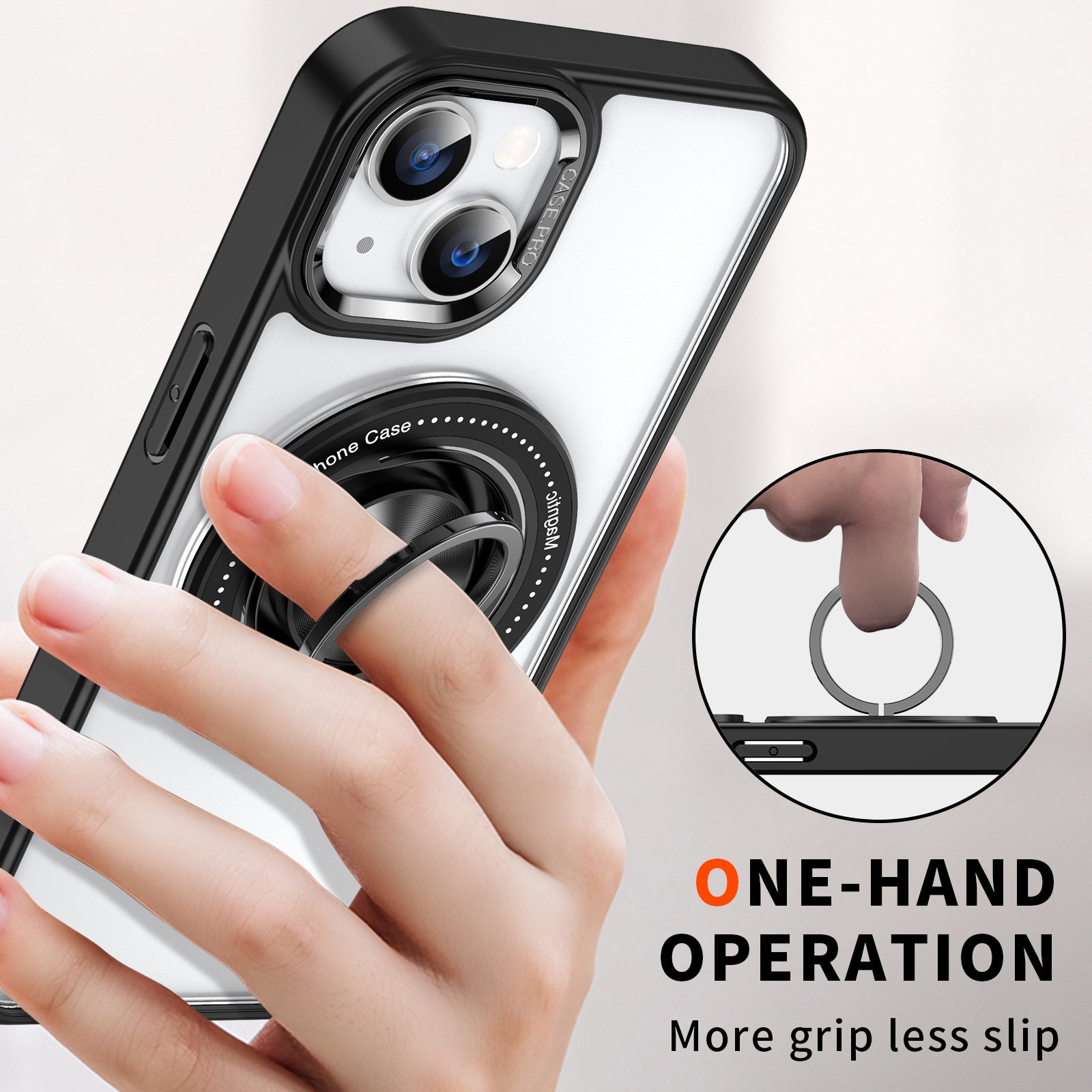 iPhone 15 Plus Transparent Silicone 360 Degree Rotating Bracket Phone Case