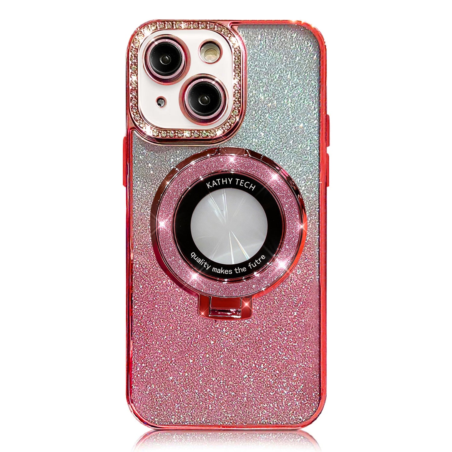 iPhone 15 Electroplated Magnetic Adsorption Slim Holographic Paper TPU Holder Case