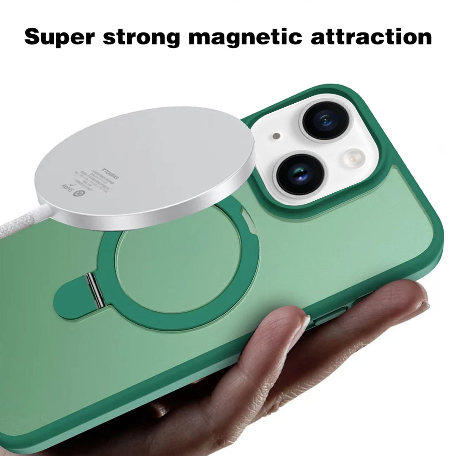 iPhone 15 Magsafe with Stand Translucent Back Slim Protective Phone Case Comes with Same Color Lens Film