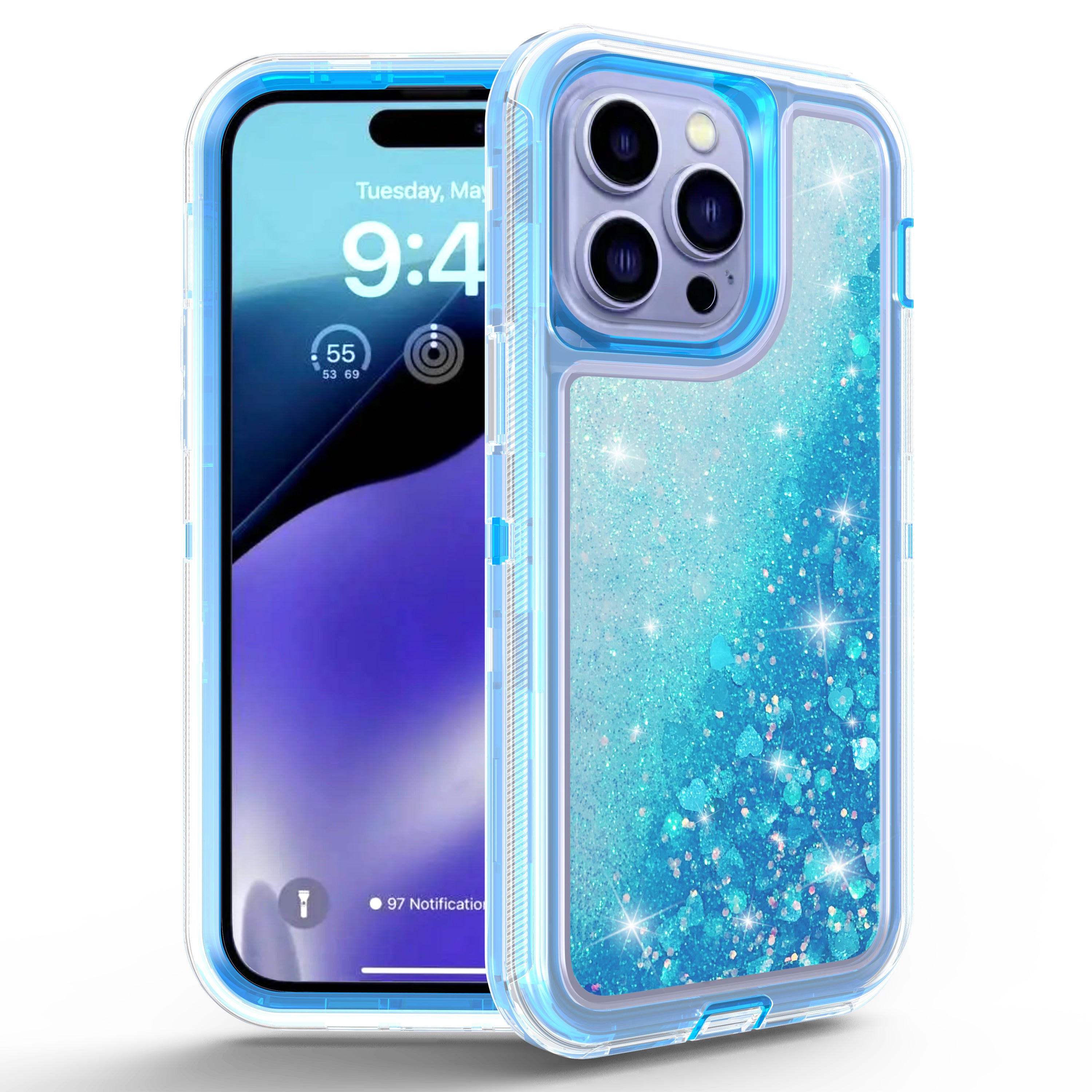 iPhone 15 Pro Max Transparent Floating Glitter Heavy Duty Case