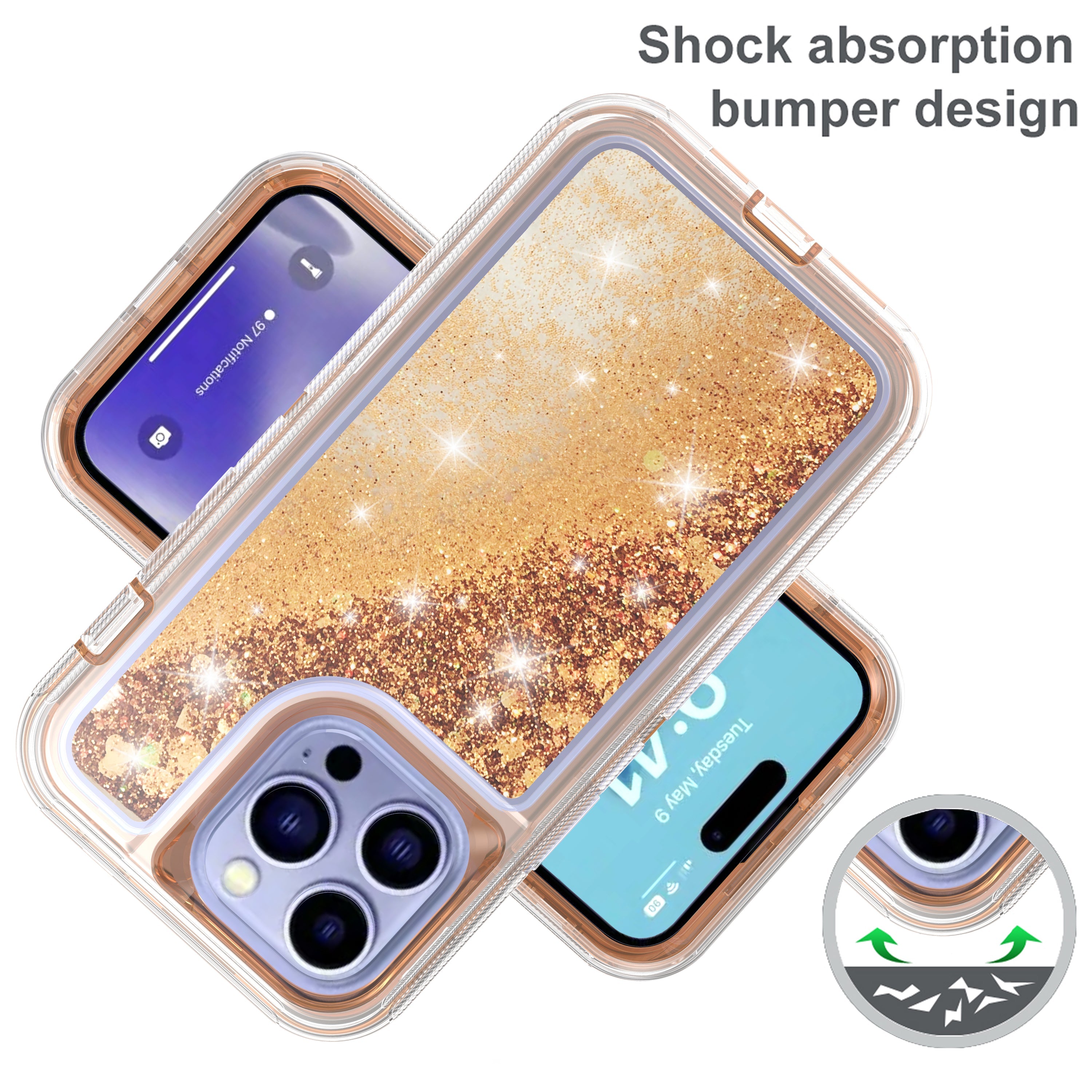 iPhone 15 Pro Transparent Floating Glitter Heavy Duty Case