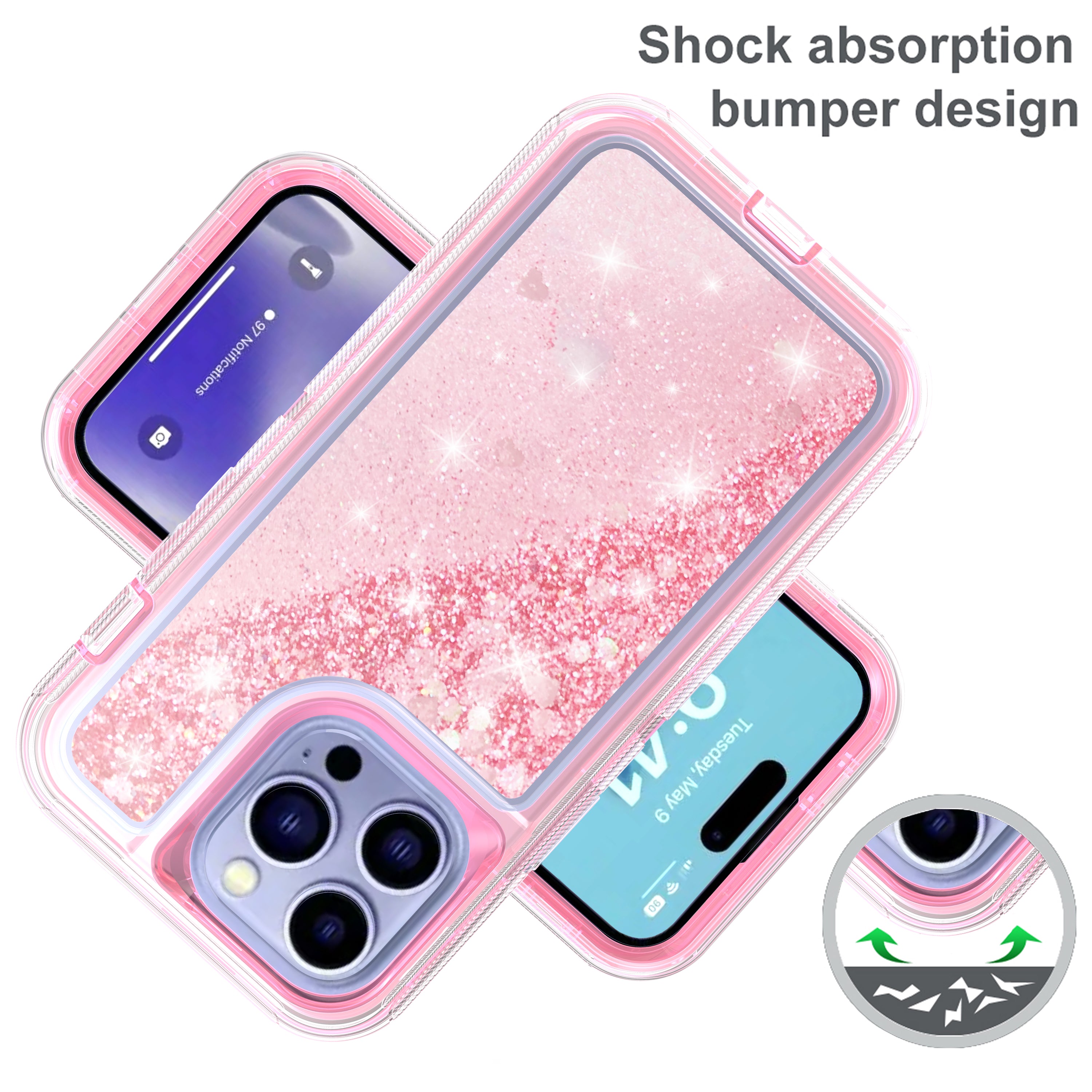 iPhone 15 Pro Max Transparent Floating Glitter Heavy Duty Case