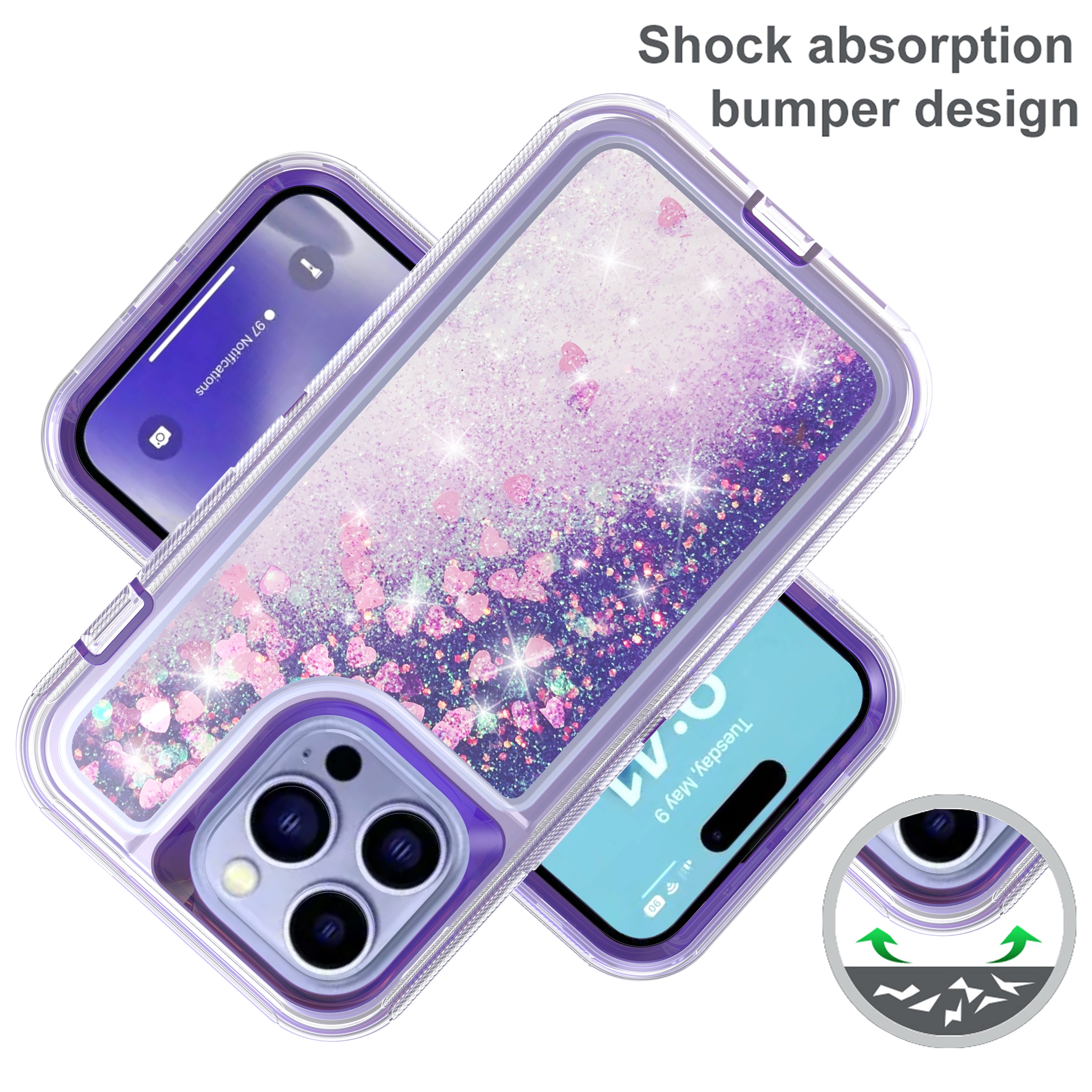 iPhone 15 Pro Max Transparent Floating Glitter Heavy Duty Case