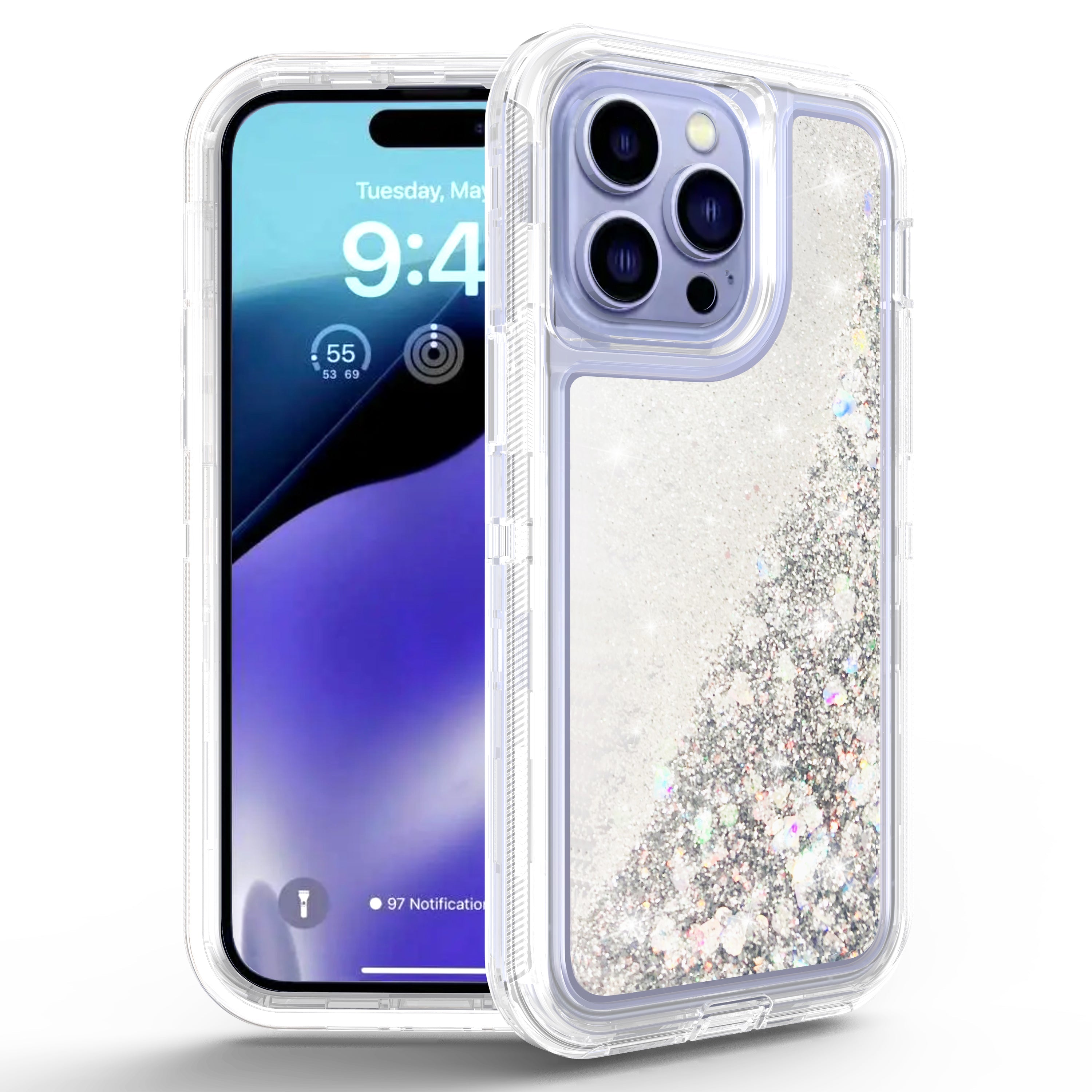 iPhone 15 Pro Transparent Floating Glitter Heavy Duty Case