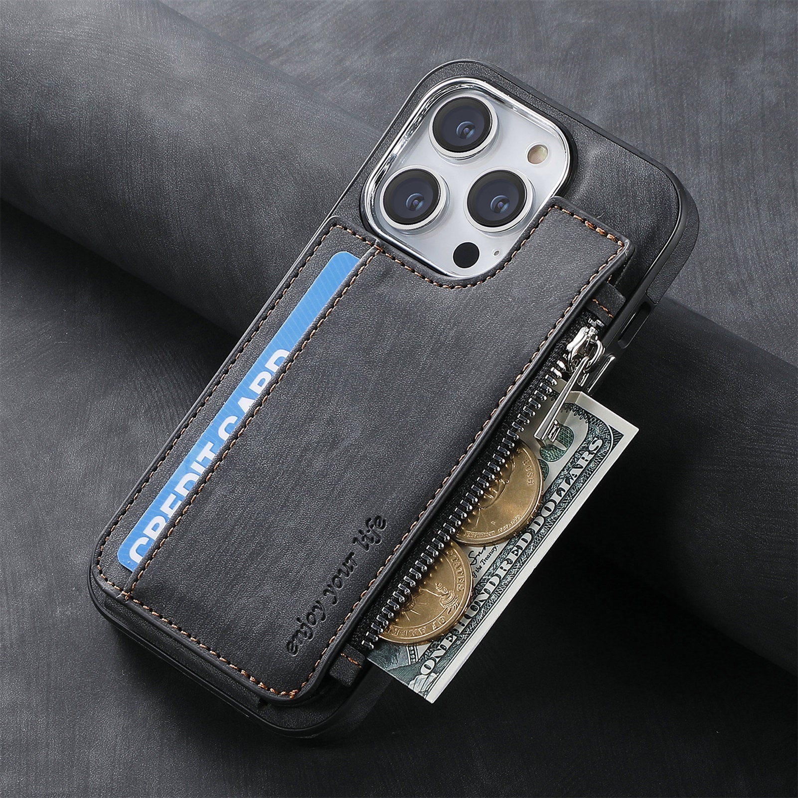 iPhone 15 Pro Magsafe Wireless Zippered Leather Case