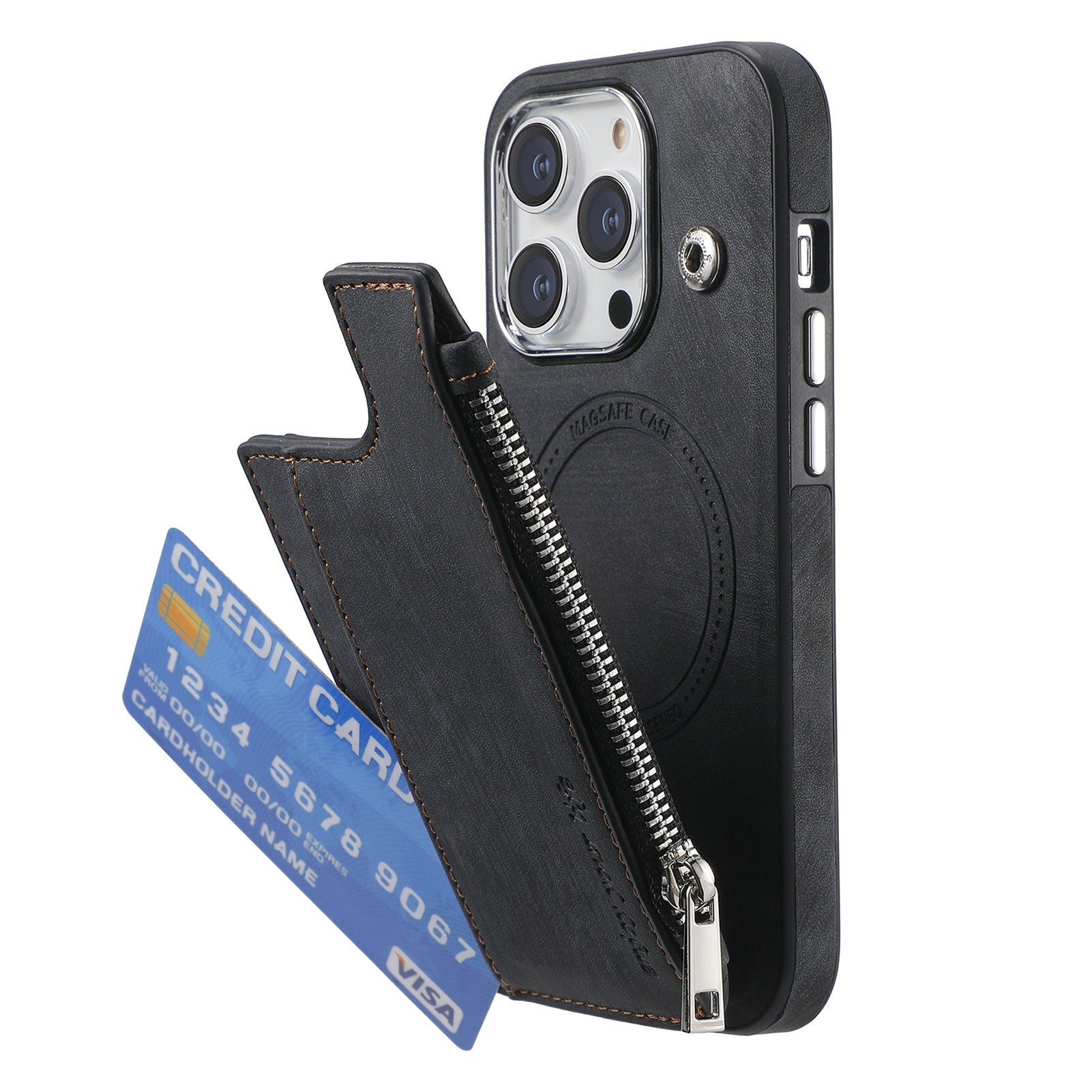 iPhone 15 Pro Magsafe Wireless Zippered Leather Case