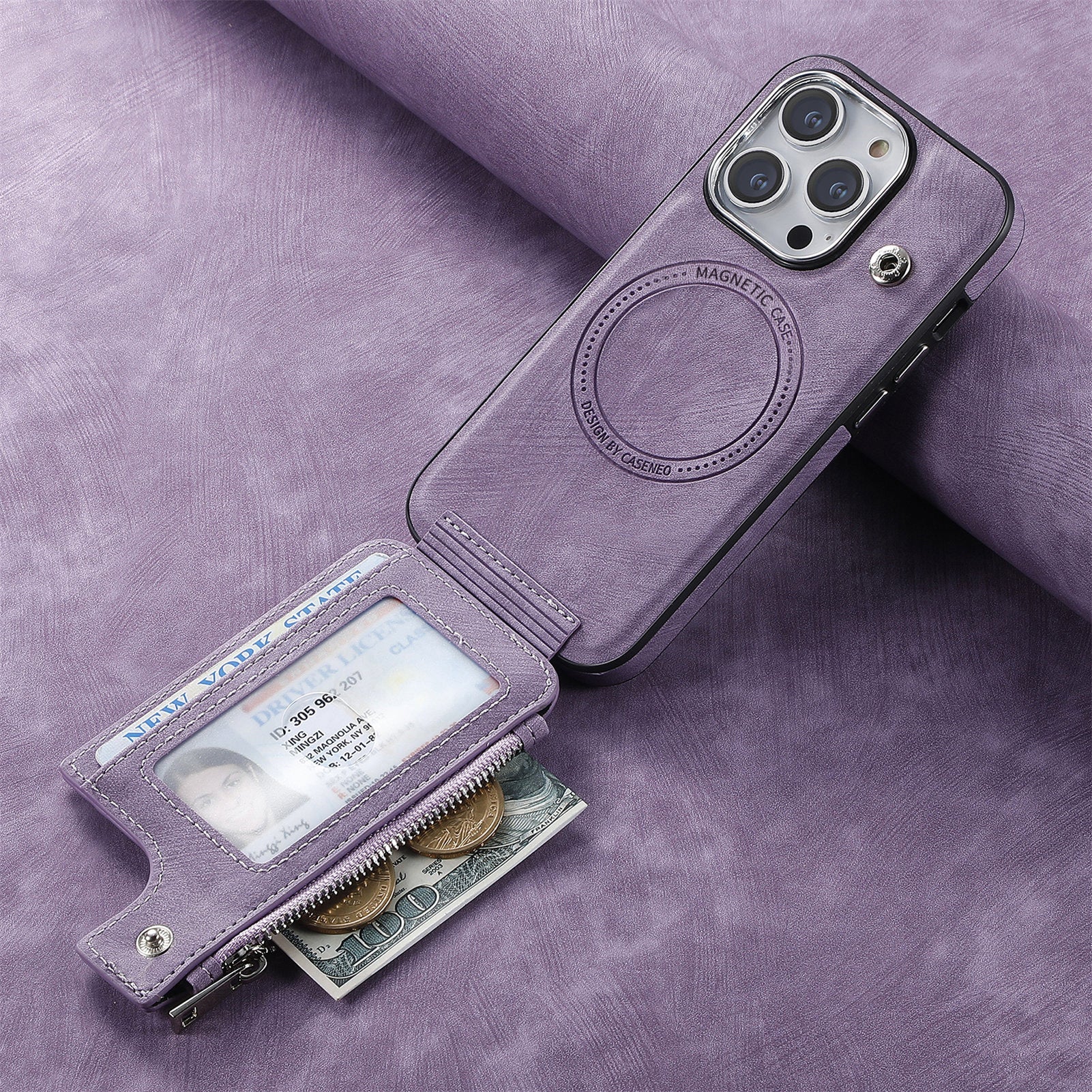 iPhone 15 Pro Magsafe Wireless Zippered Leather Case